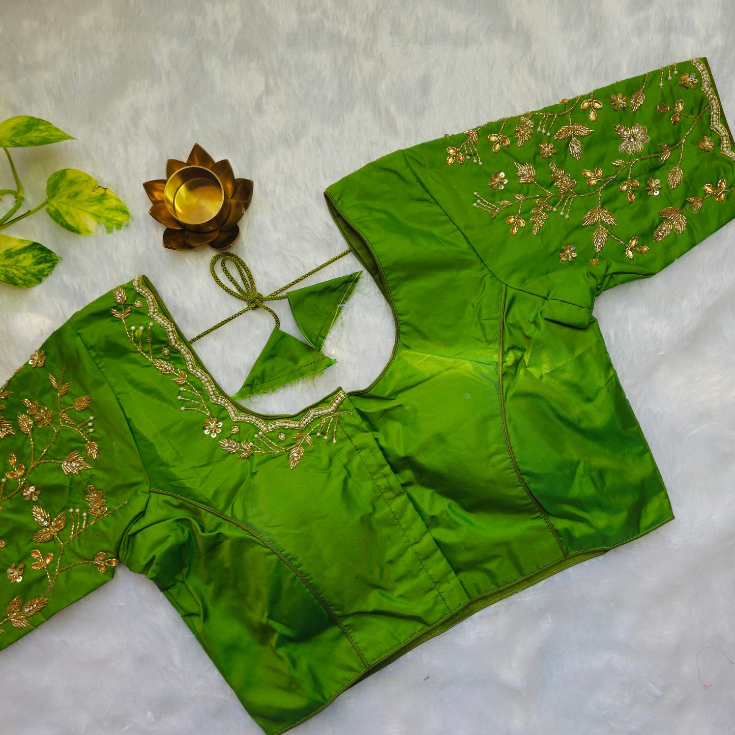 Green Cutdana and Pearl Handwork Blouse