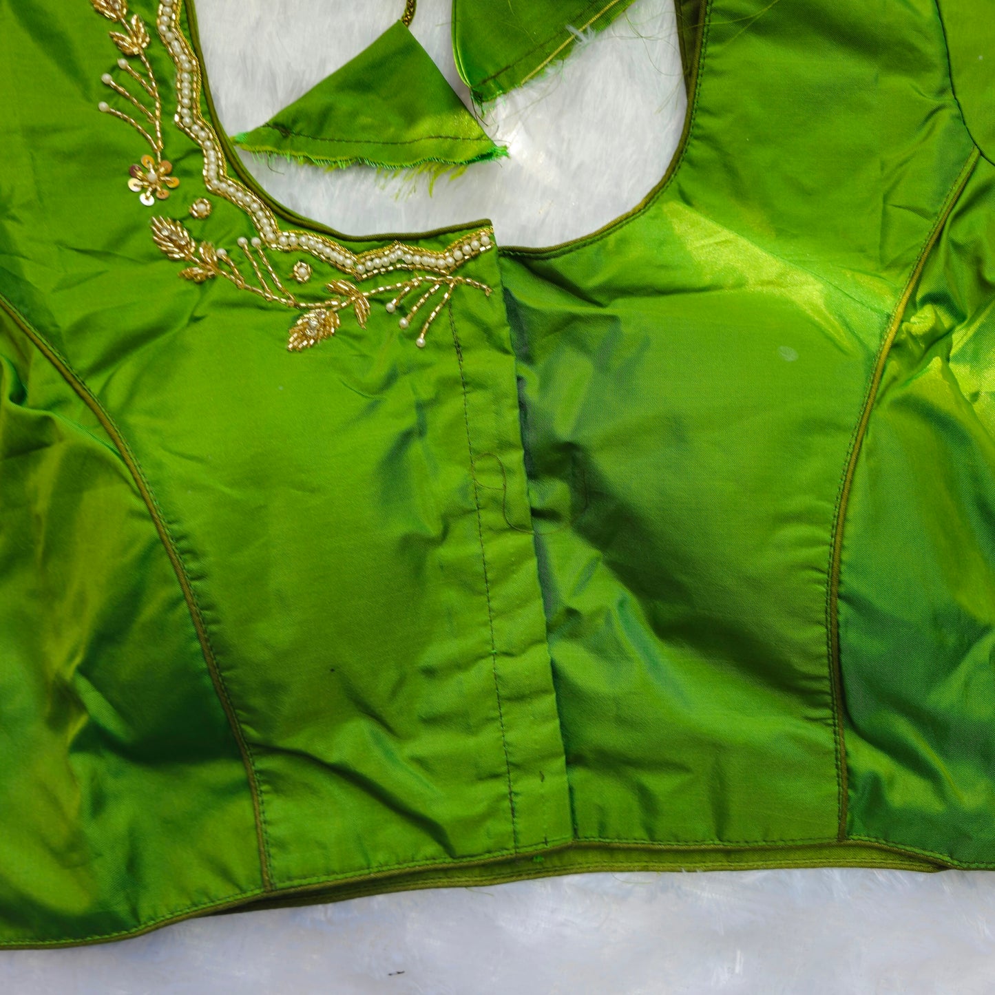 Green Cutdana and Pearl Handwork Blouse