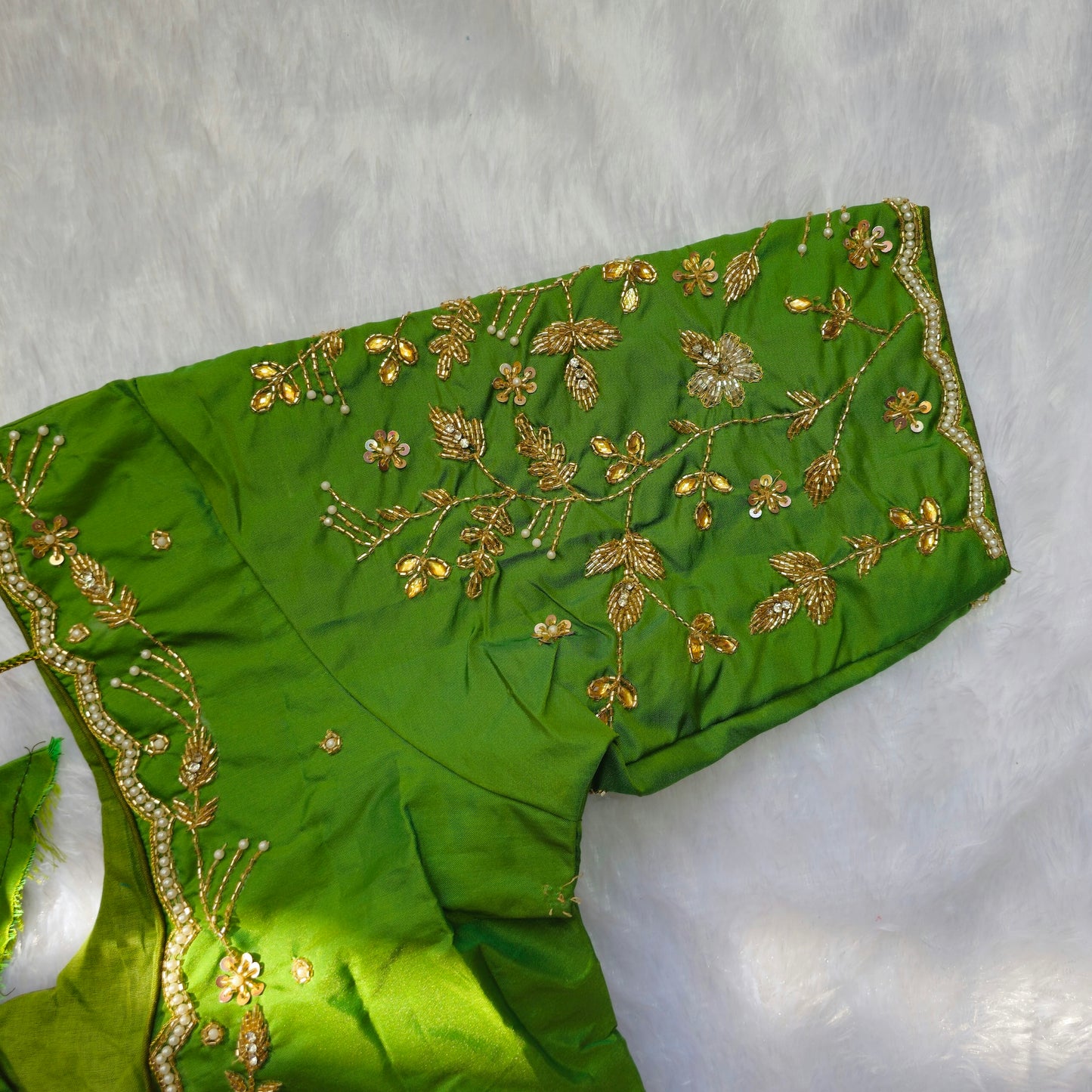 Green Cutdana and Pearl Handwork Blouse