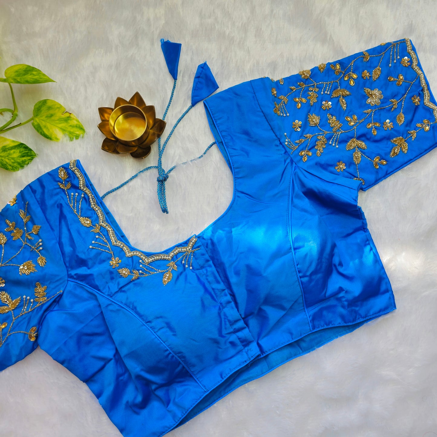 Blue Cutdana and Pearl Handwork Blouse
