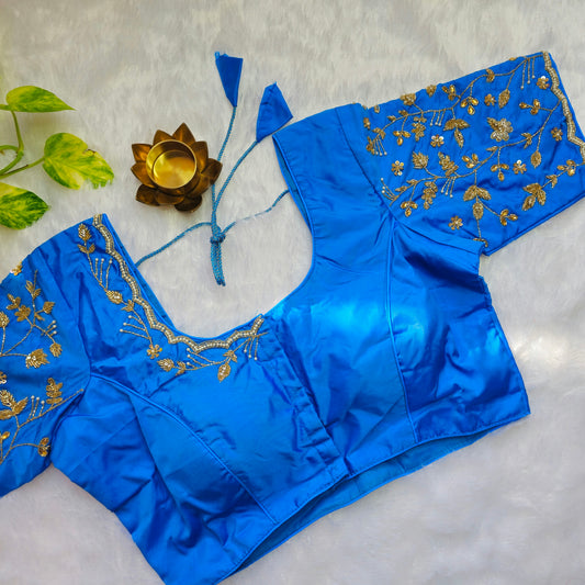 Blue Cutdana and Pearl Handwork Blouse