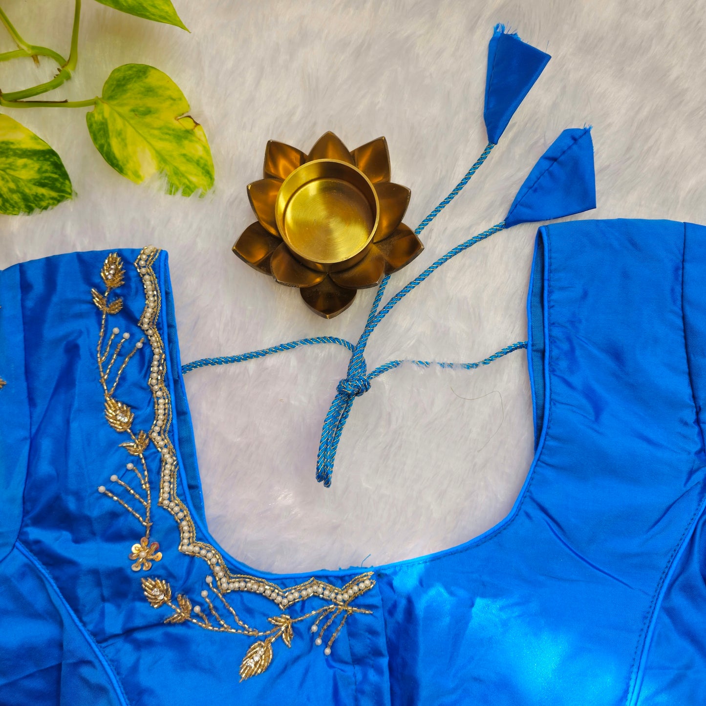 Blue Cutdana and Pearl Handwork Blouse