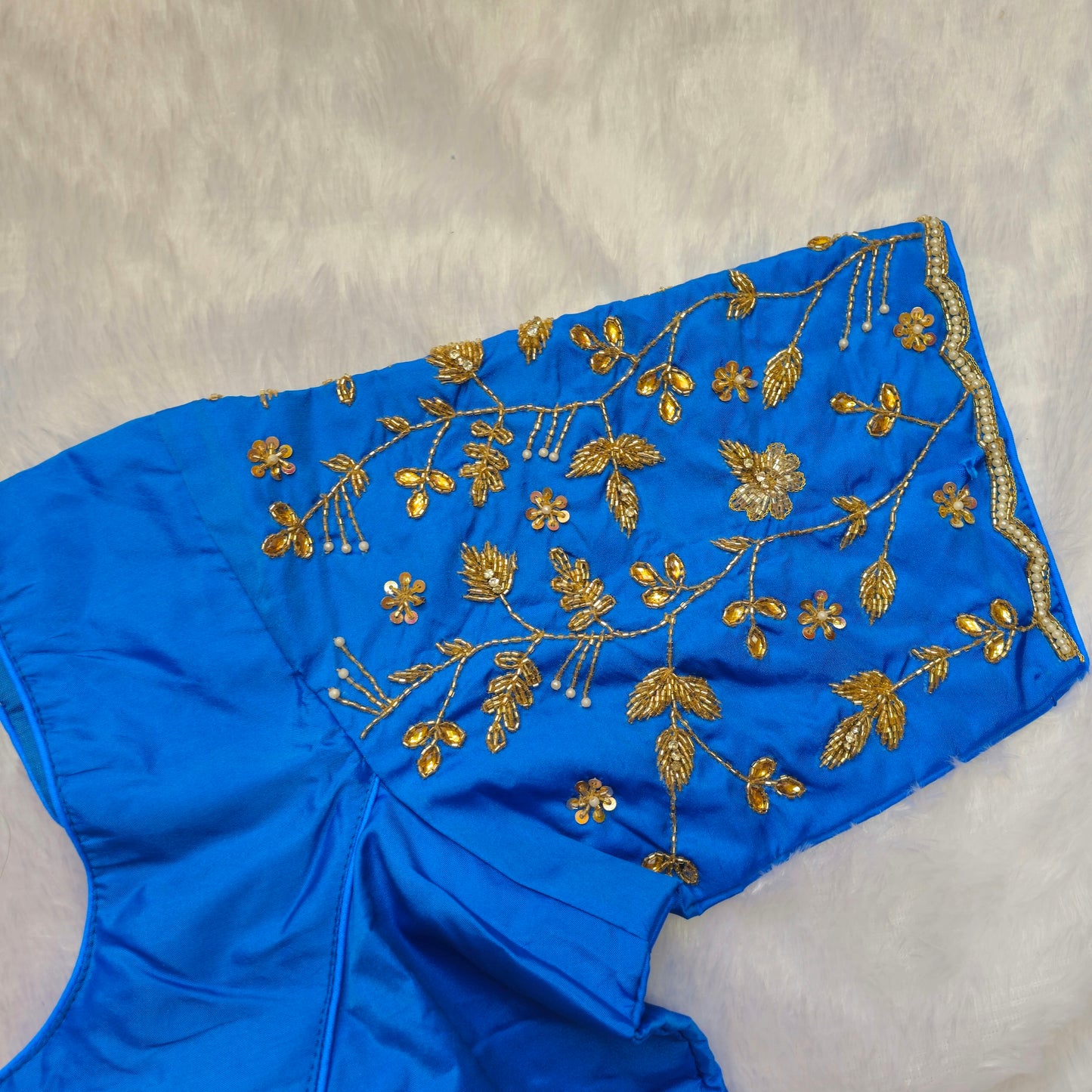 Blue Cutdana and Pearl Handwork Blouse
