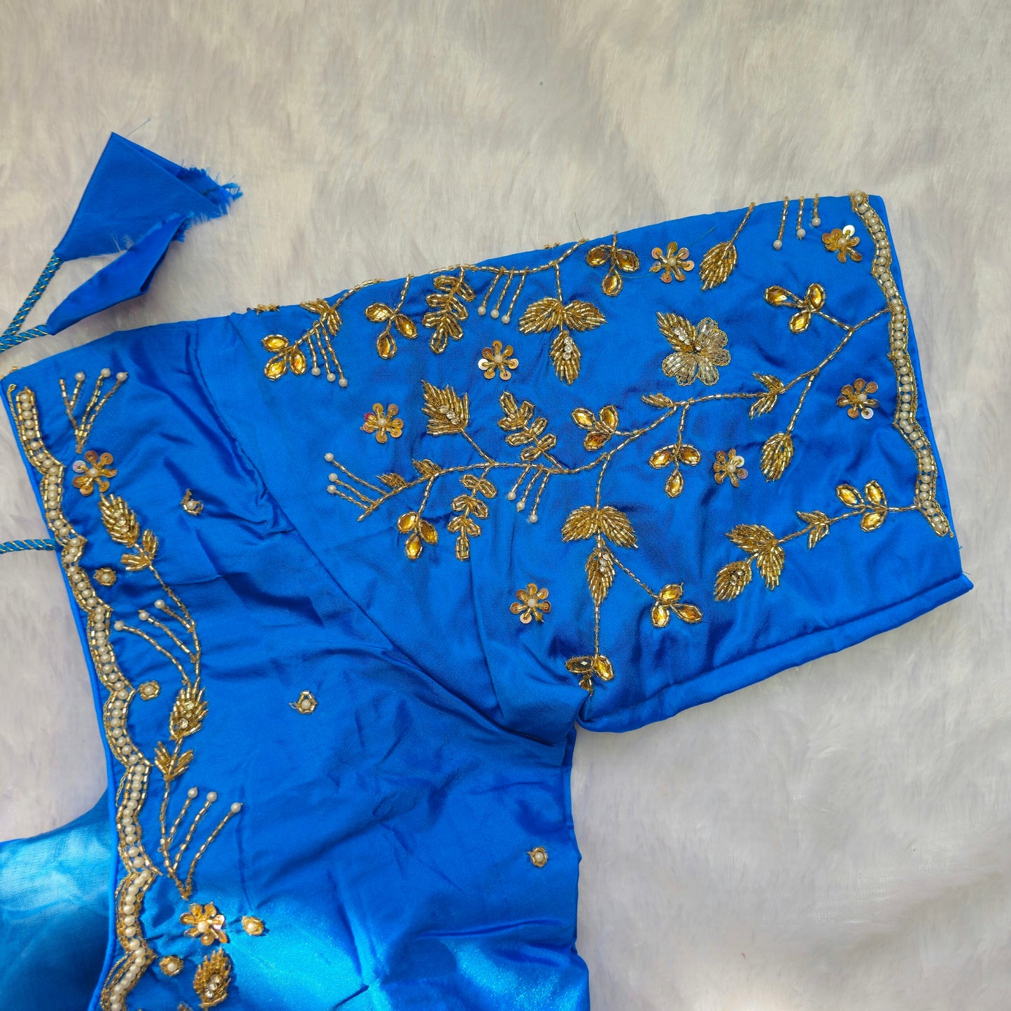 Blue Cutdana and Pearl Handwork Blouse