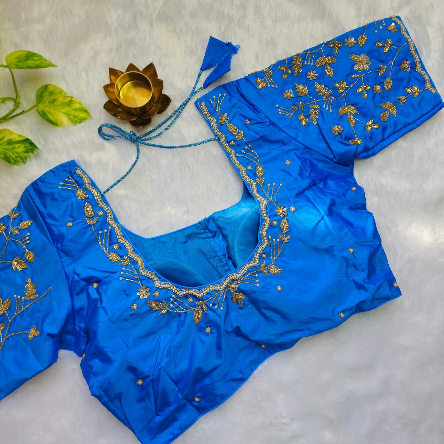 Blue Cutdana and Pearl Handwork Blouse
