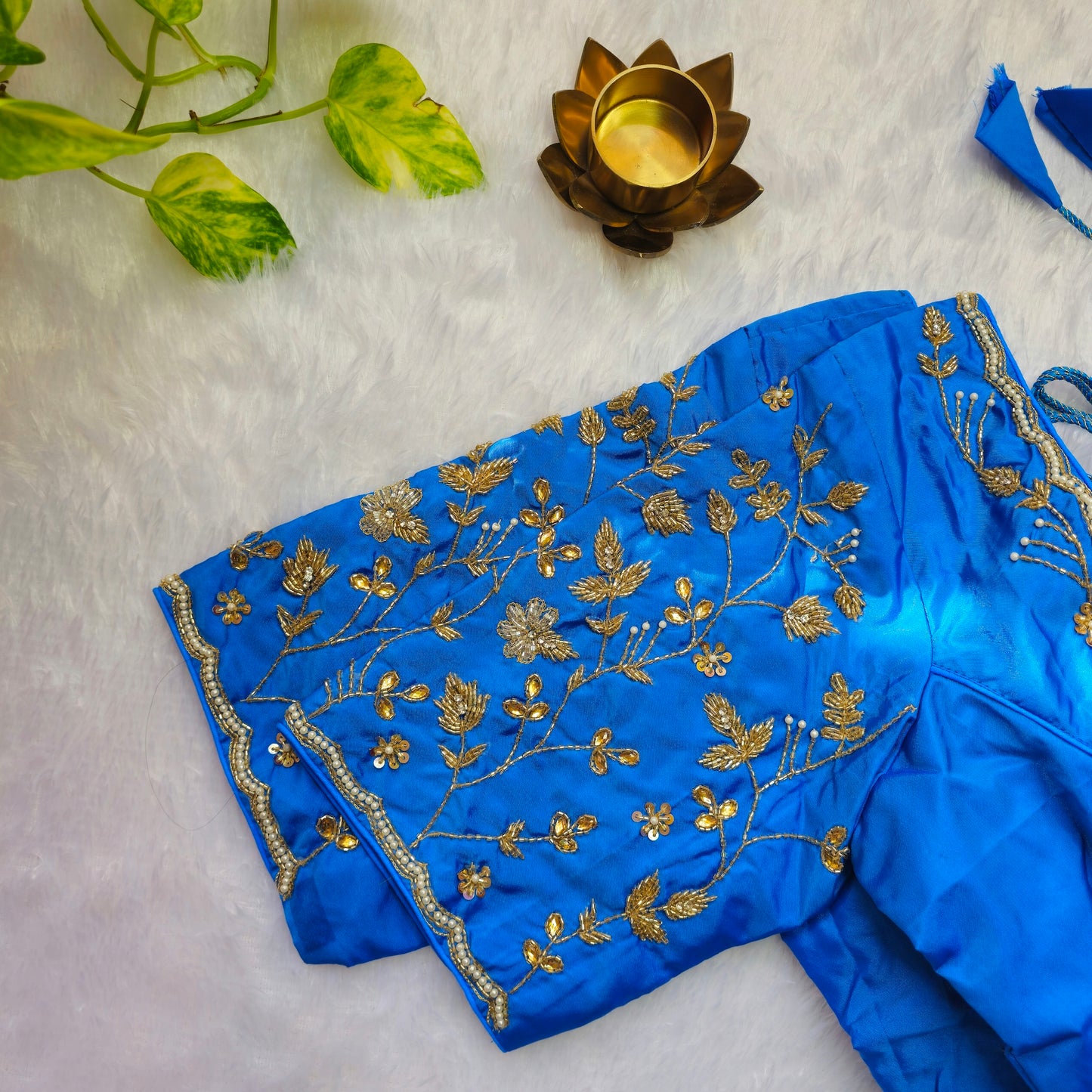 Blue Cutdana and Pearl Handwork Blouse