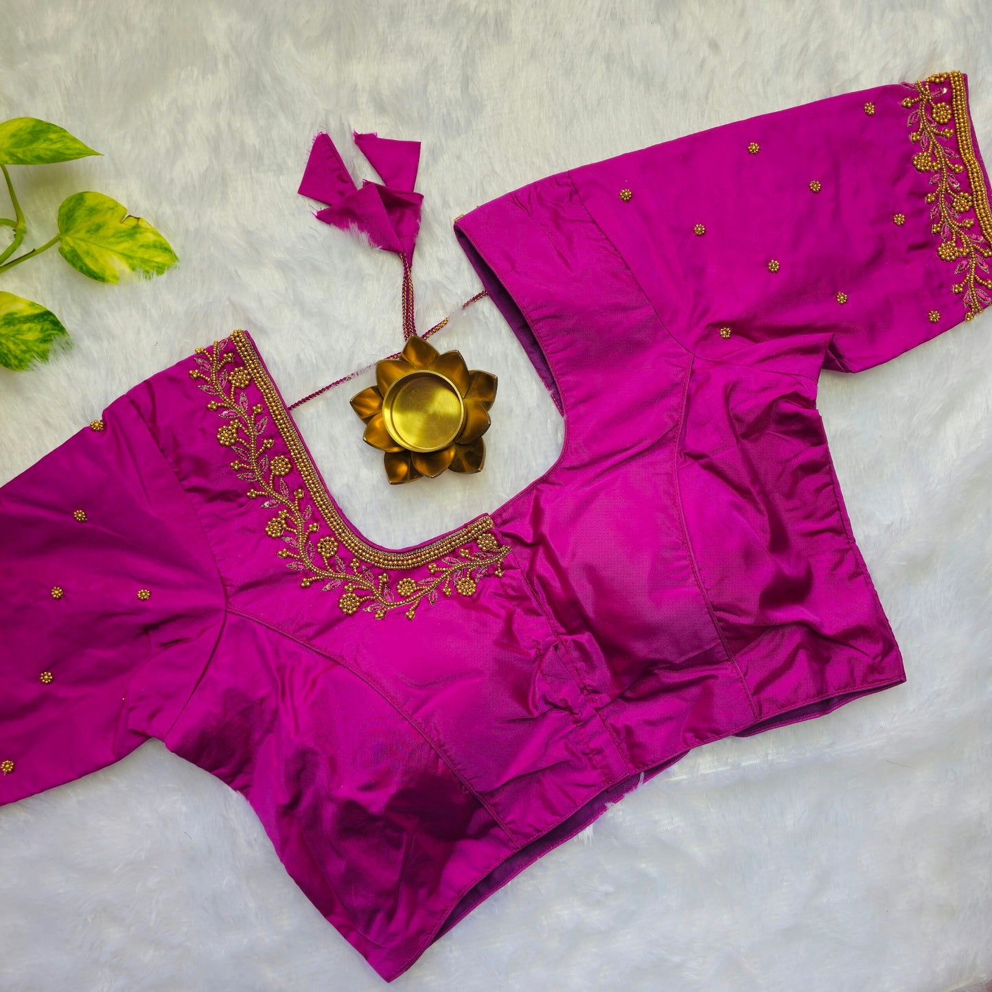 Pink Butter Silk Beads Handwork Blouse