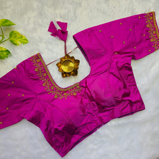 Pink Butter Silk Beads Handwork Blouse