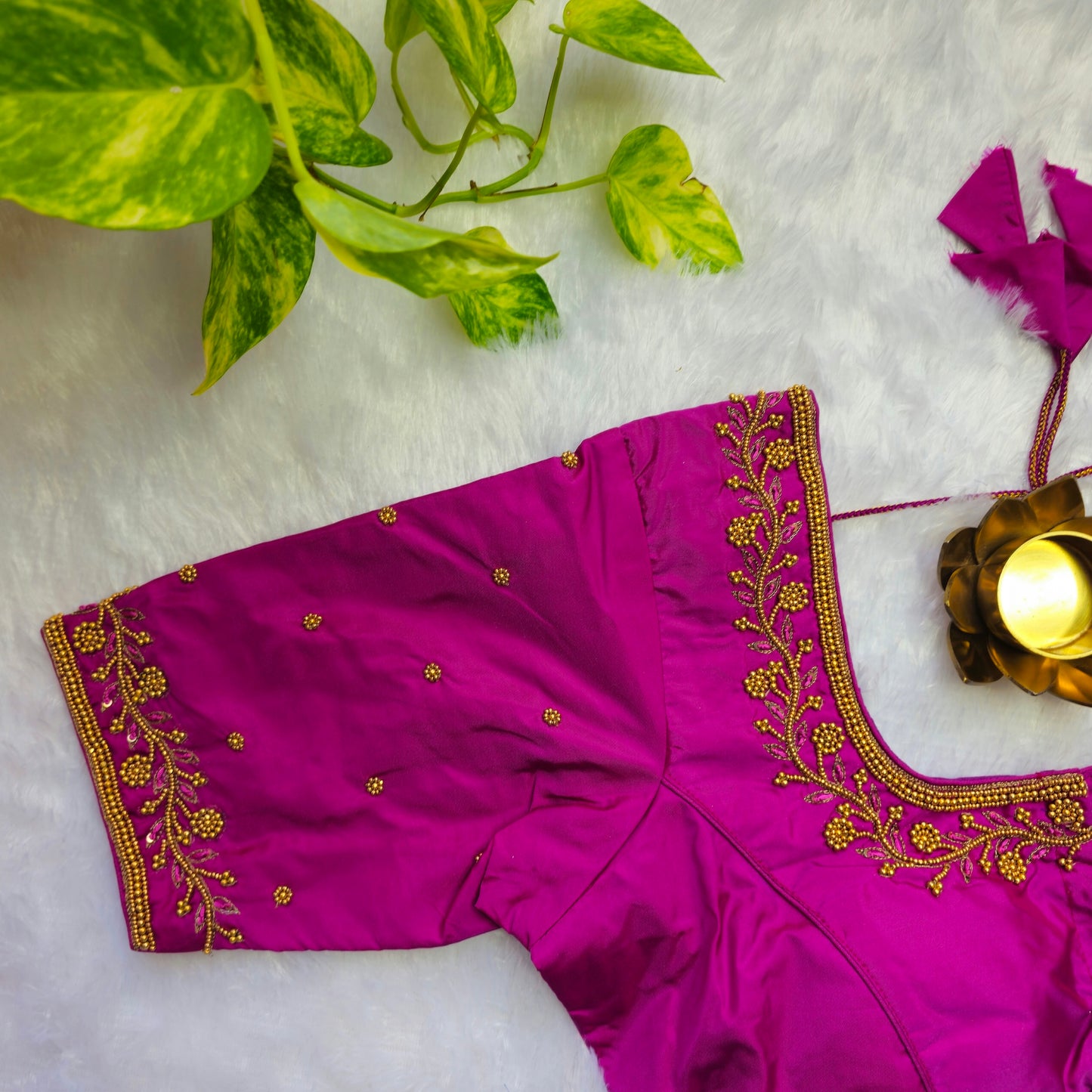 Pink Butter Silk Beads Handwork Blouse