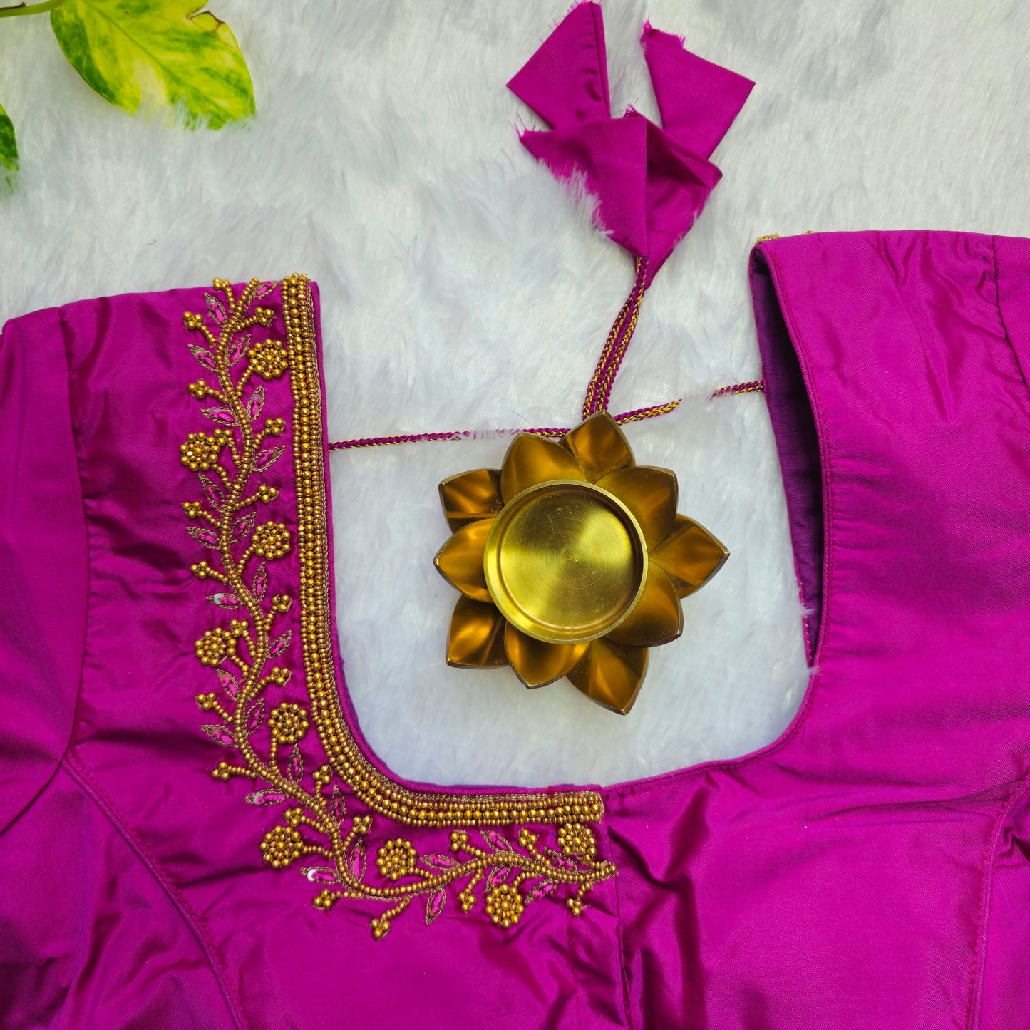 Pink Butter Silk Beads Handwork Blouse