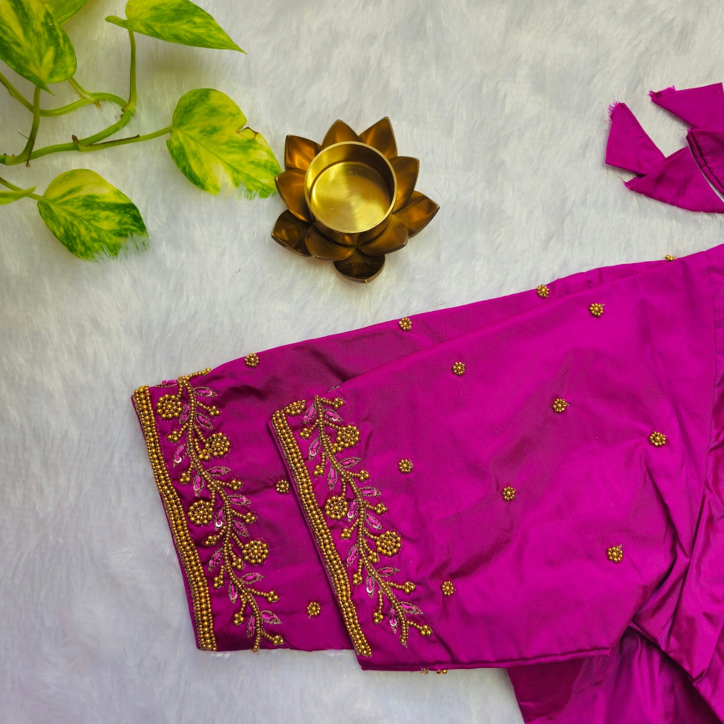 Pink Butter Silk Beads Handwork Blouse