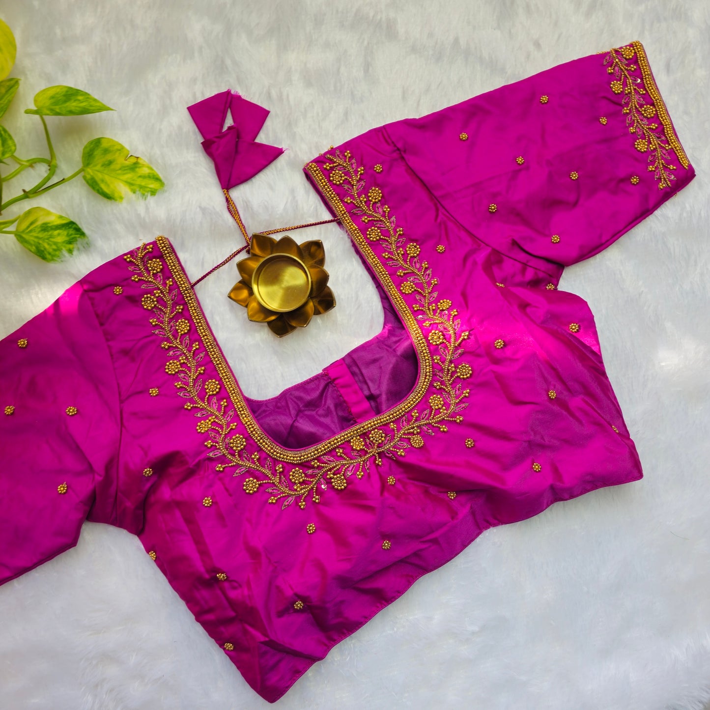 Pink Butter Silk Beads Handwork Blouse