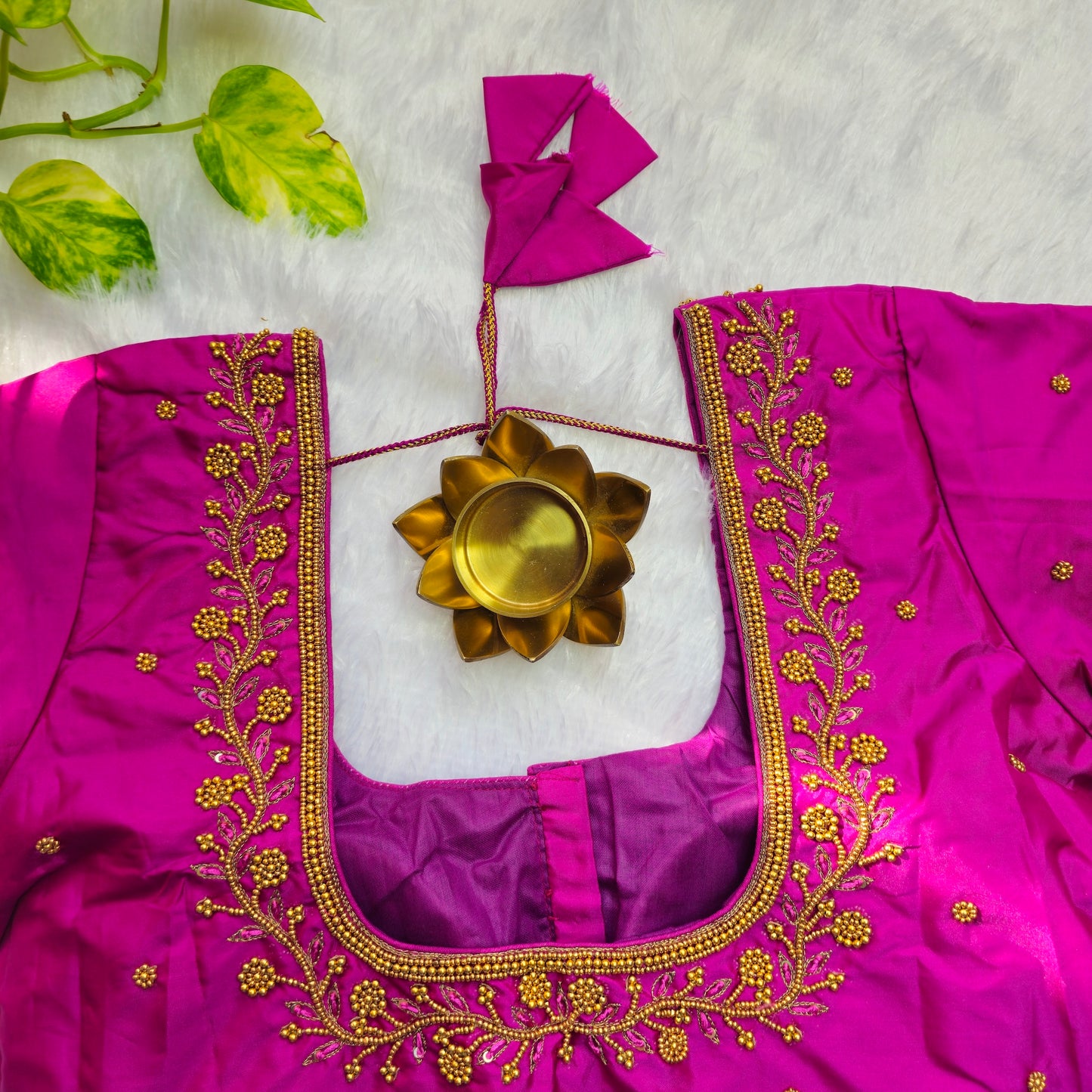 Pink Butter Silk Beads Handwork Blouse