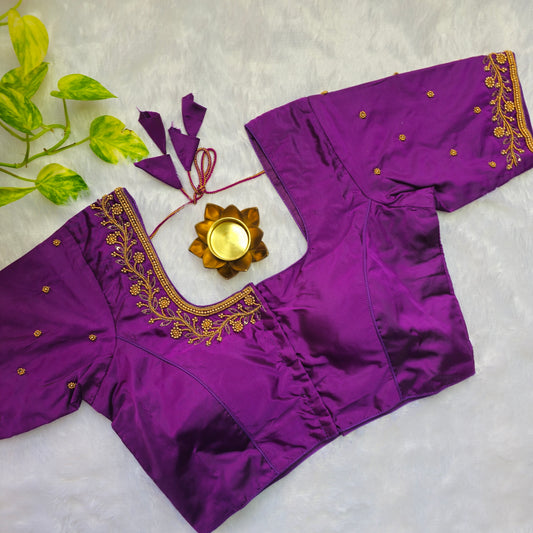Magenta Pink Beads Handwork Blouse