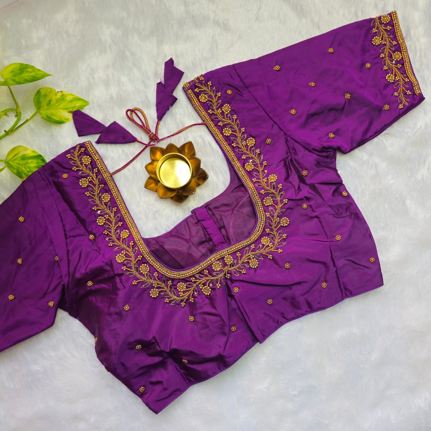 Magenta Pink Beads Handwork Blouse