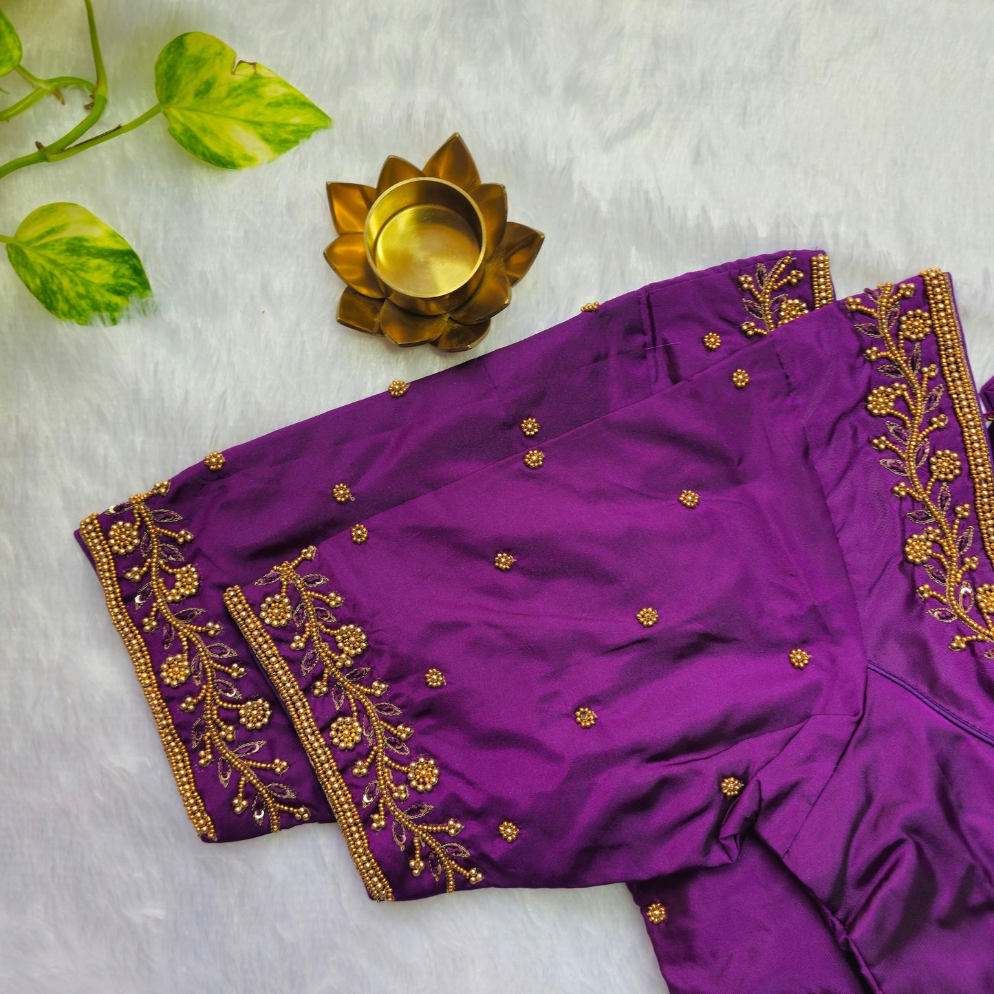 Magenta Pink Beads Handwork Blouse