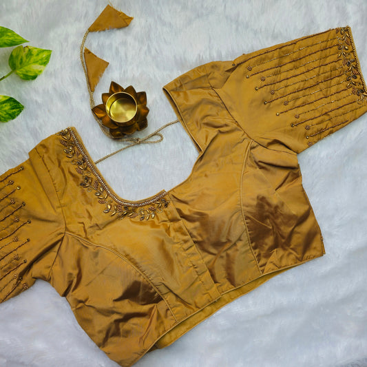 Mustard Yellow Aari work Blouse