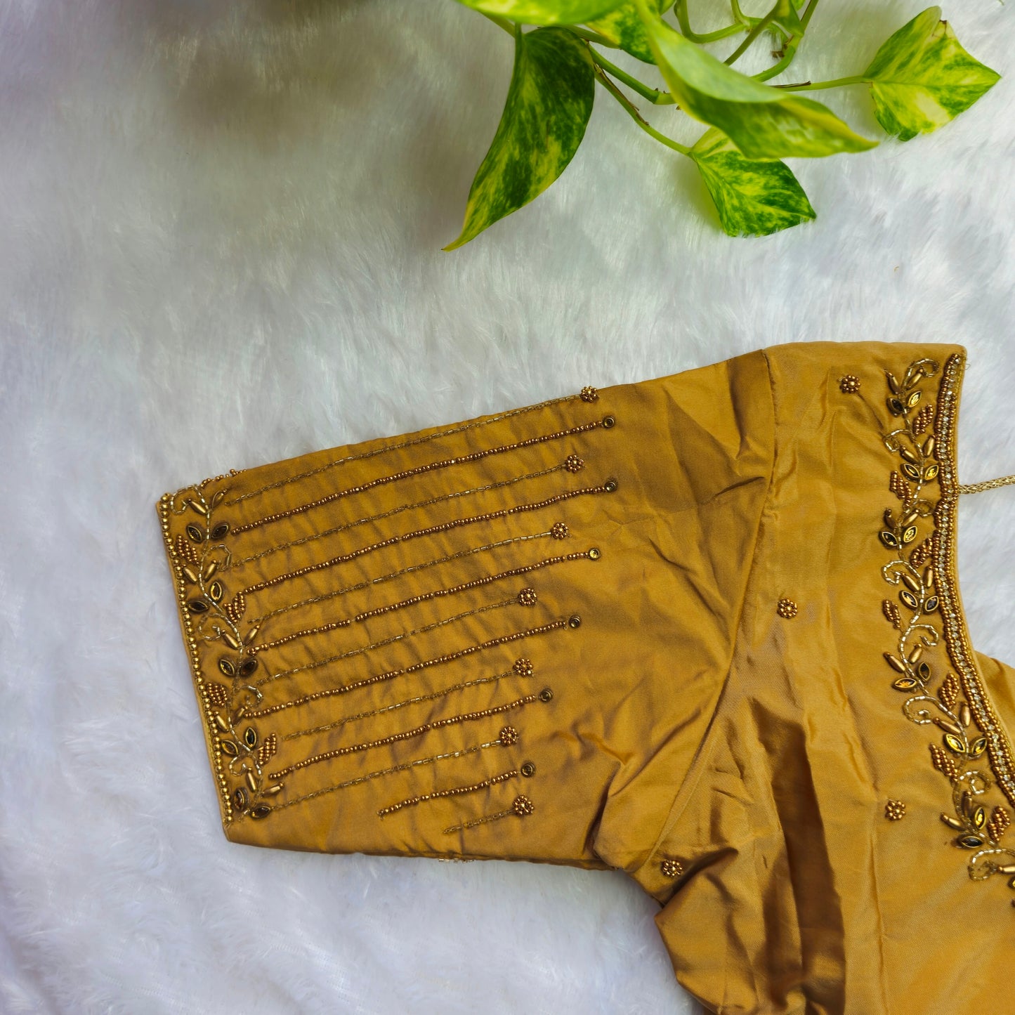 Mustard Yellow Aari work Blouse