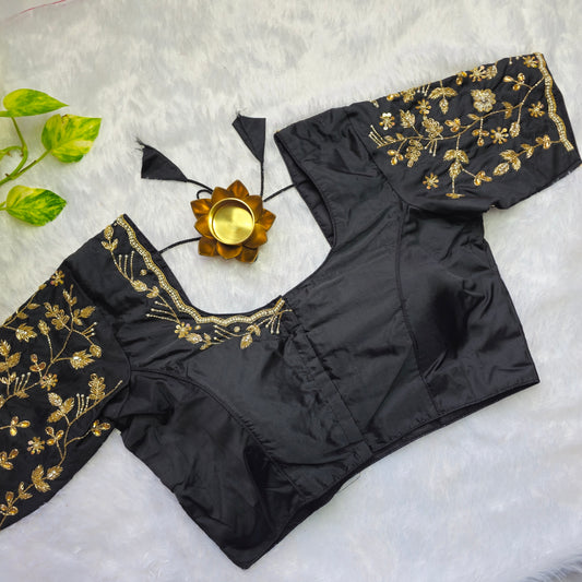 Black Cutdana and Pearl Handwork Blouse