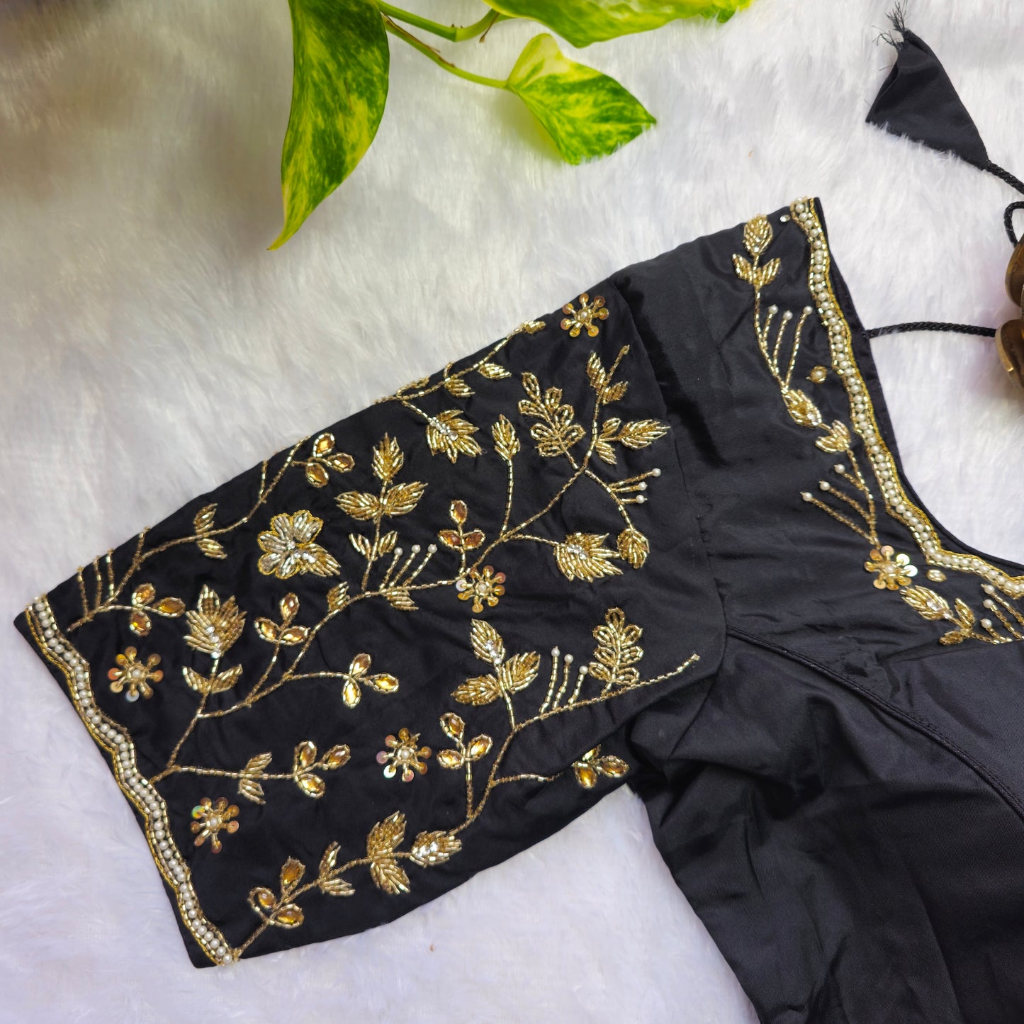 Black Cutdana and Pearl Handwork Blouse