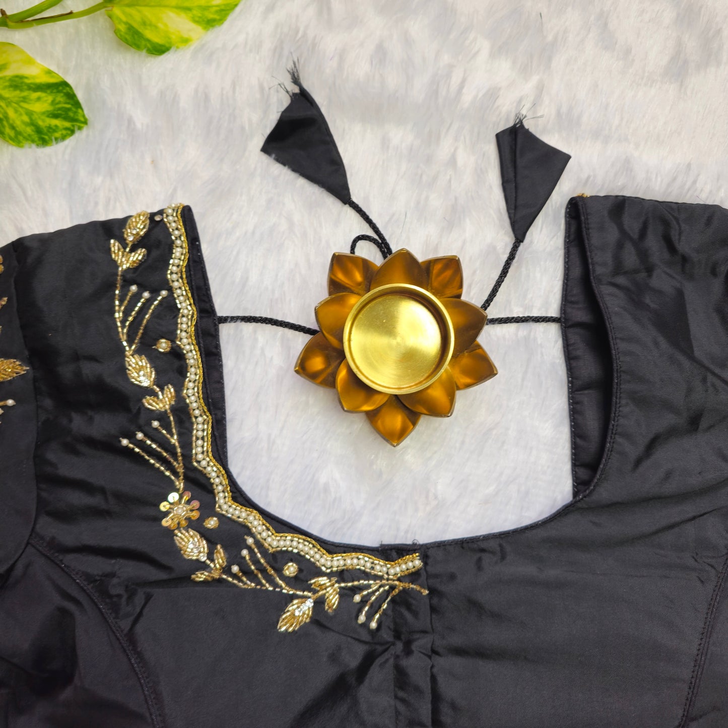 Black Cutdana and Pearl Handwork Blouse