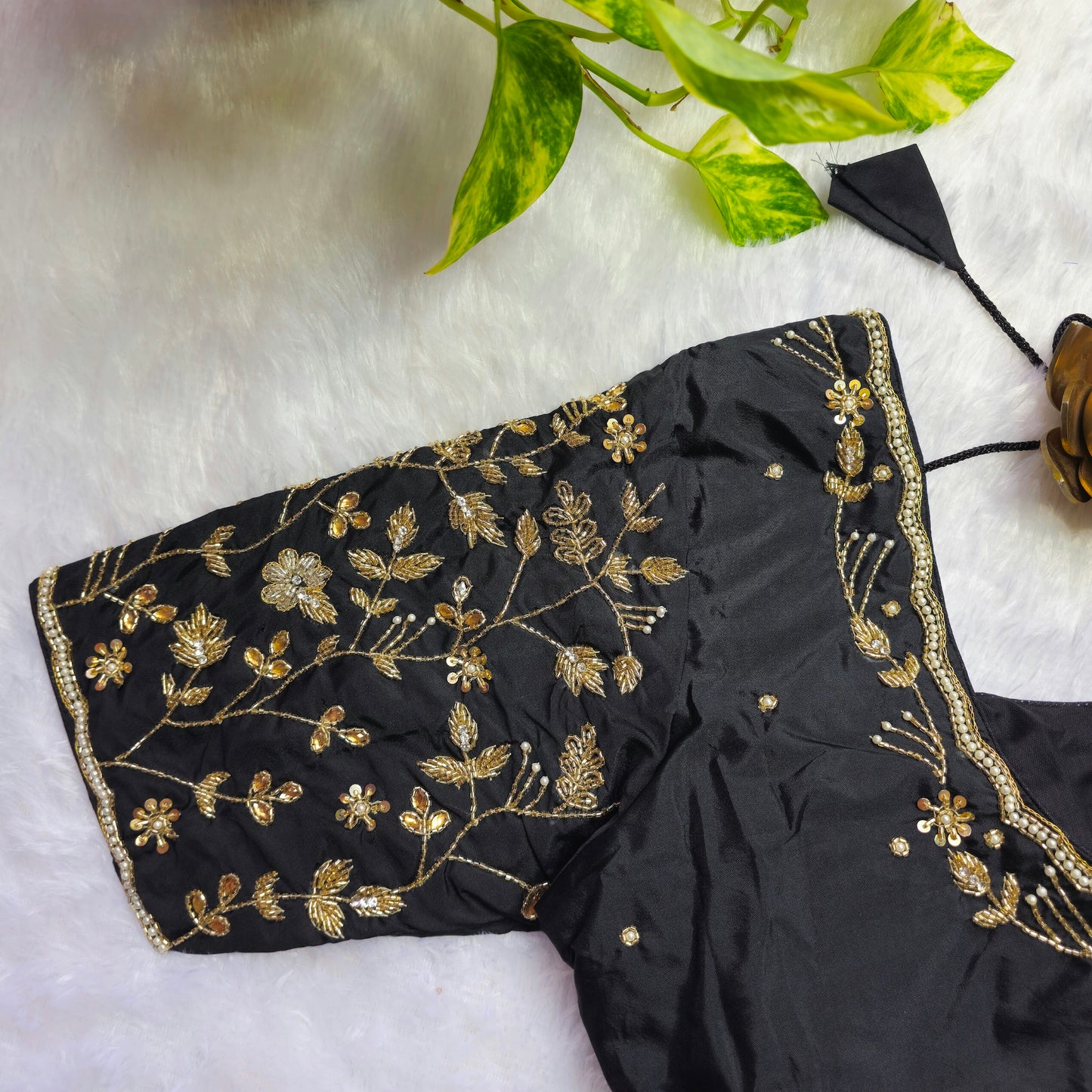 Black Cutdana and Pearl Handwork Blouse