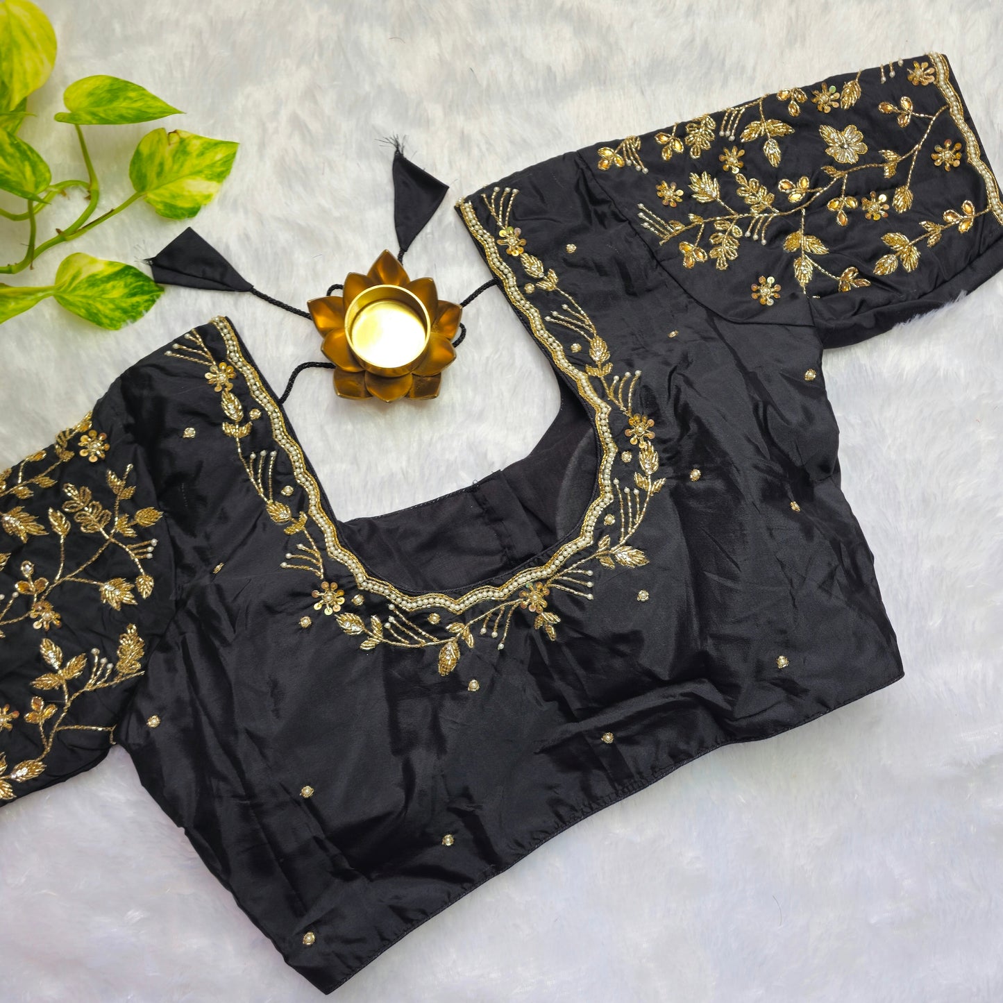 Black Cutdana and Pearl Handwork Blouse