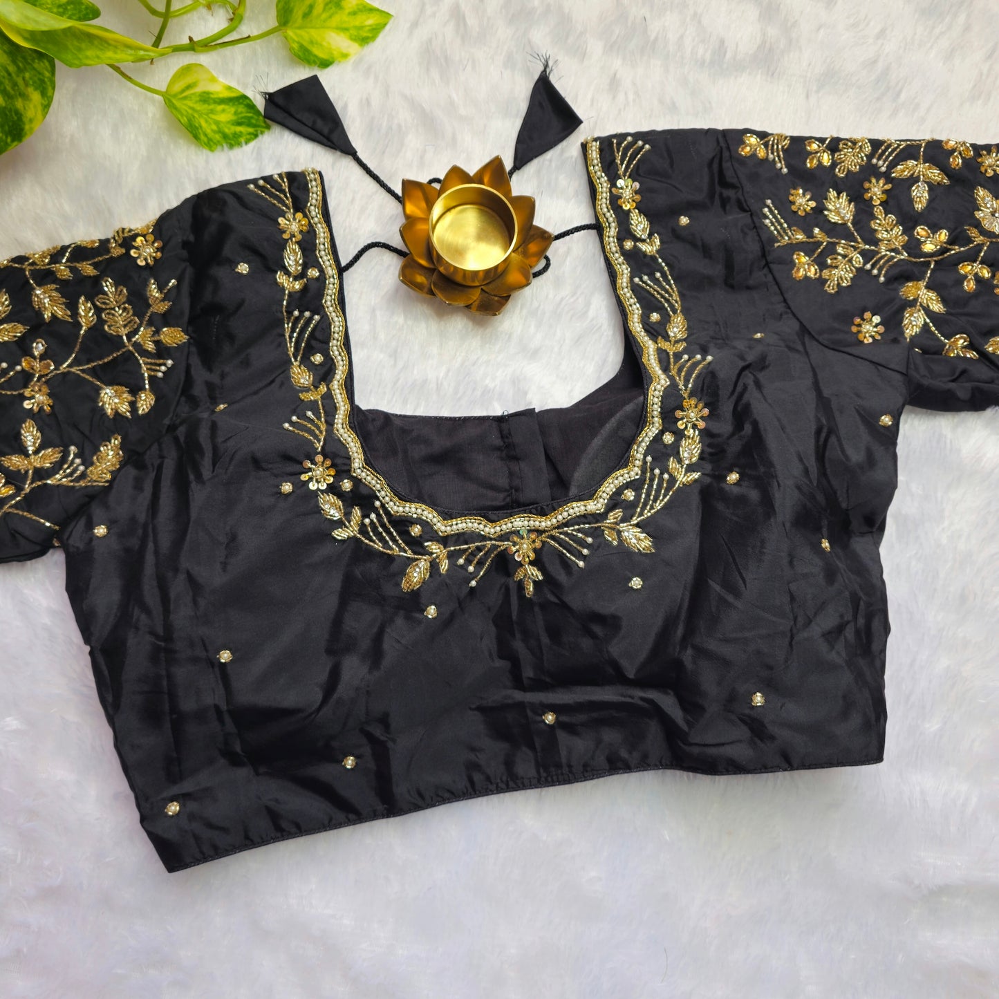 Black Cutdana and Pearl Handwork Blouse