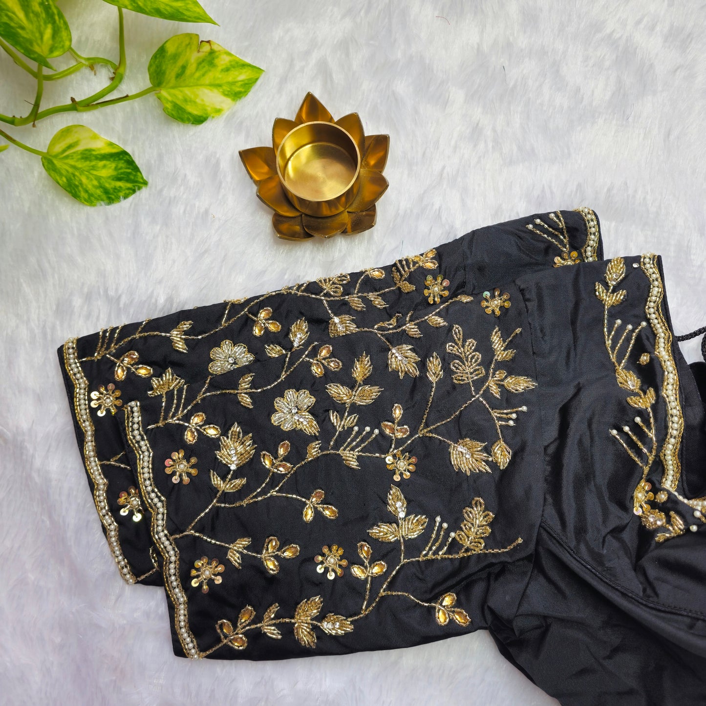 Black Cutdana and Pearl Handwork Blouse