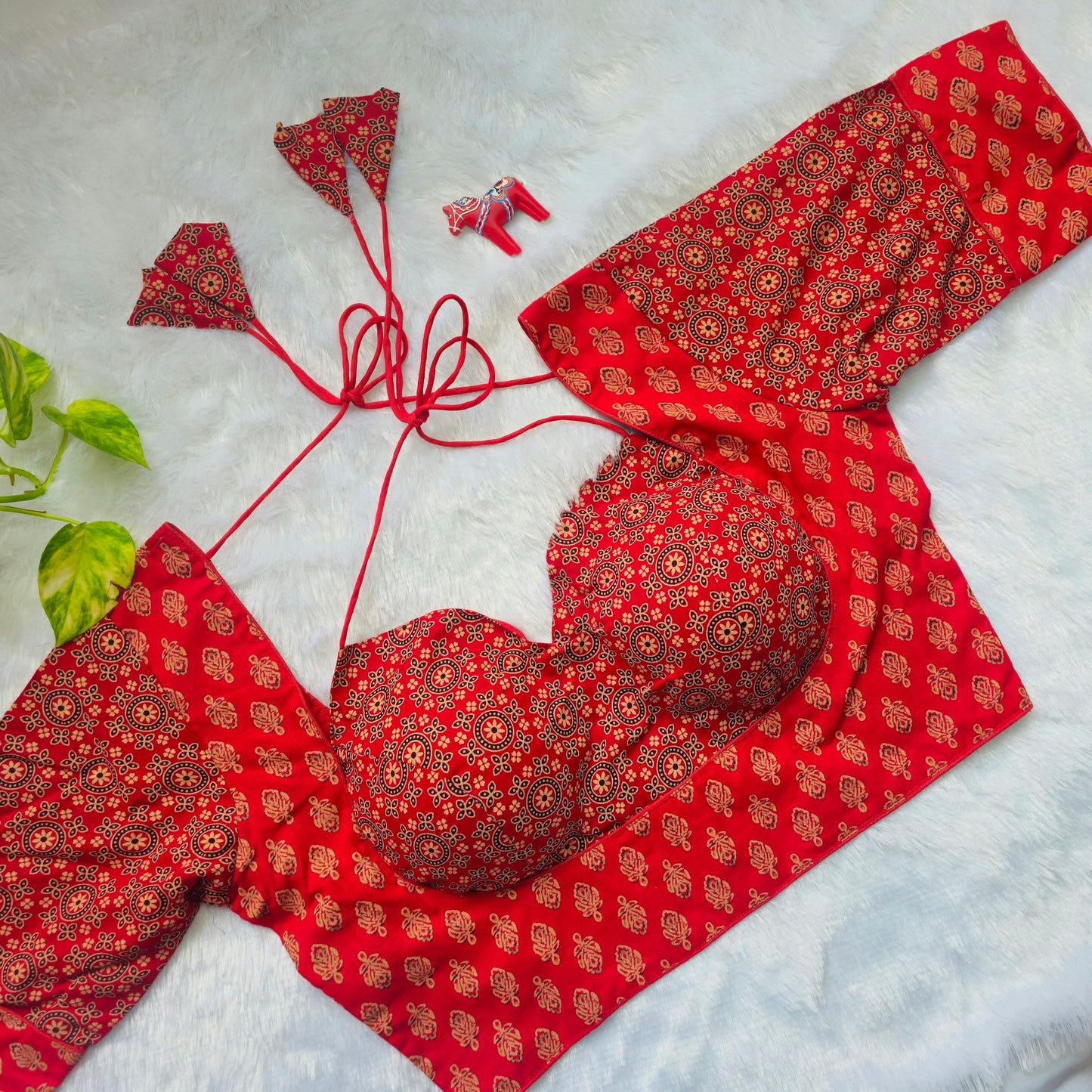 Red Ajrak Masaba Cut Blouse