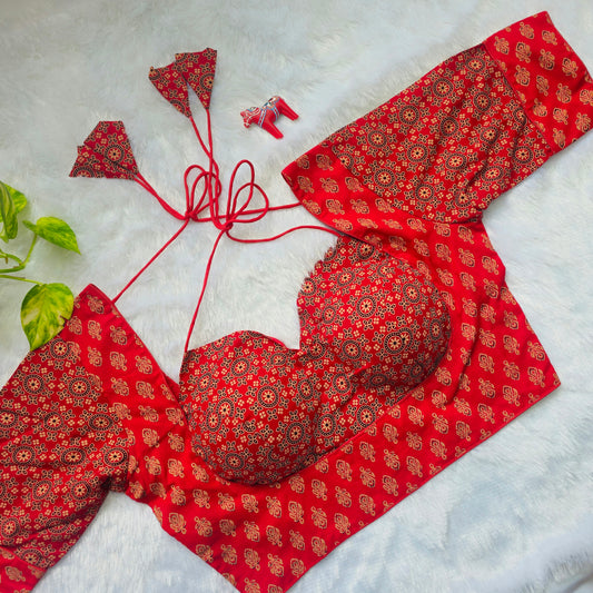 Red Ajrak Masaba Cut Blouse