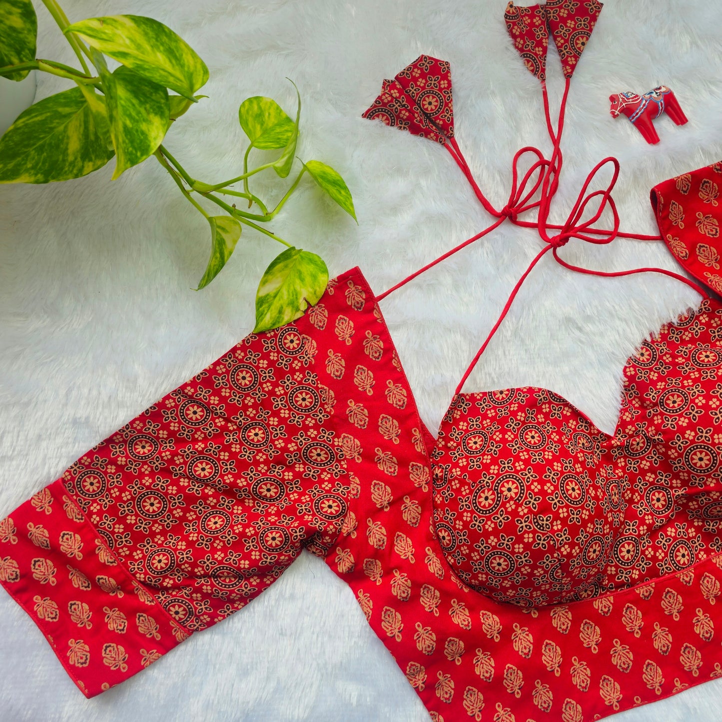 Red Ajrak Masaba Cut Blouse