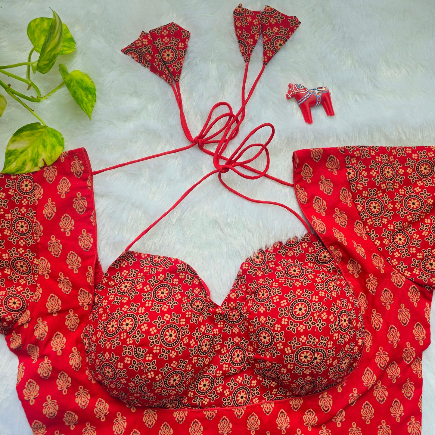 Red Ajrak Masaba Cut Blouse