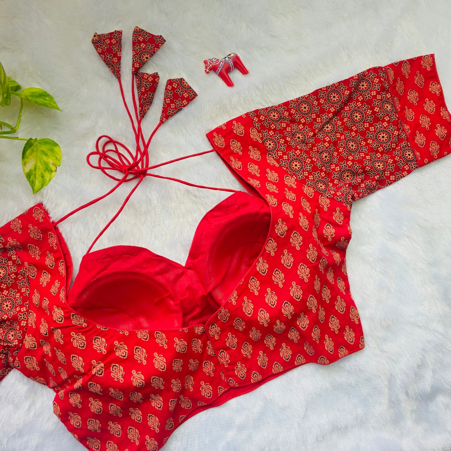Red Ajrak Masaba Cut Blouse
