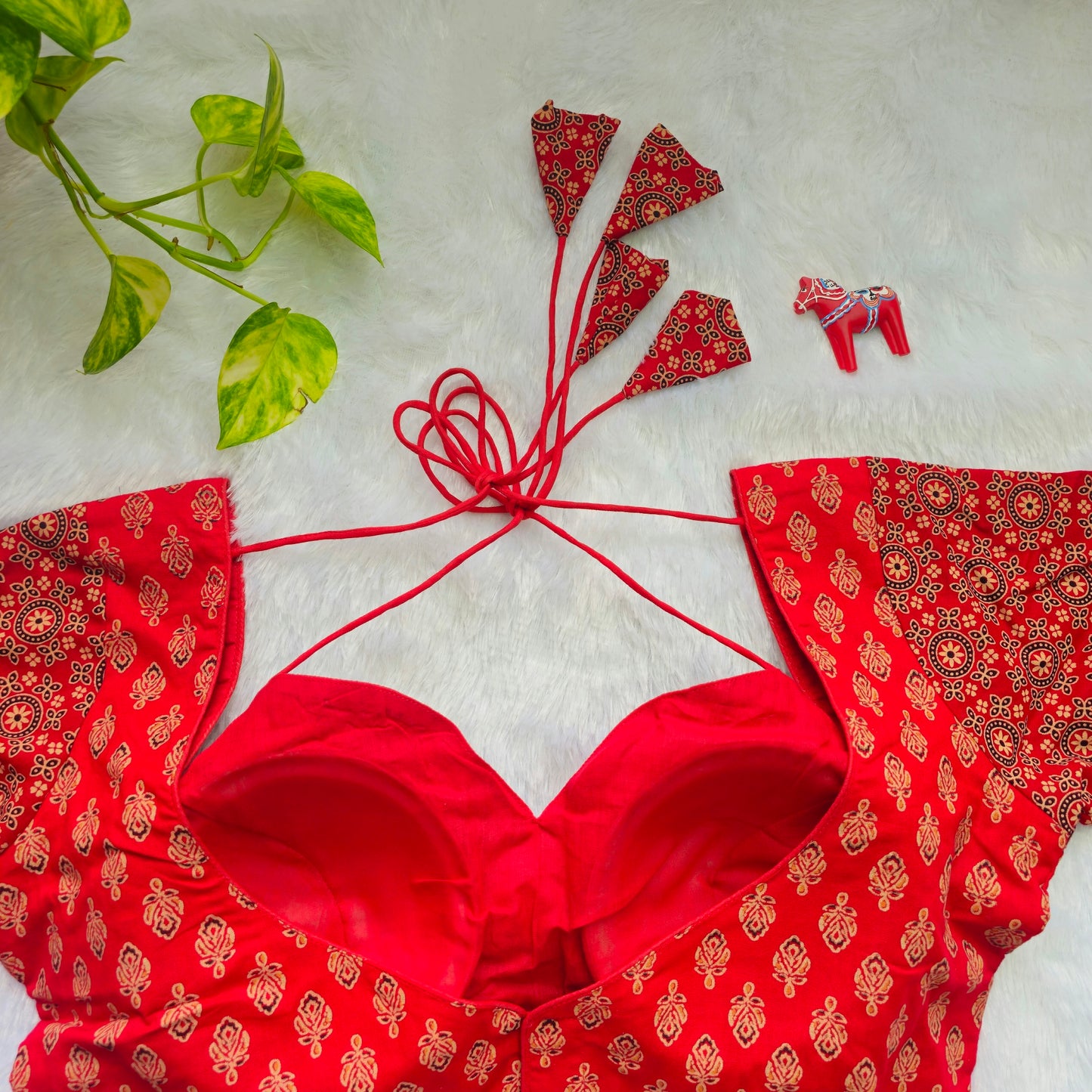 Red Ajrak Masaba Cut Blouse