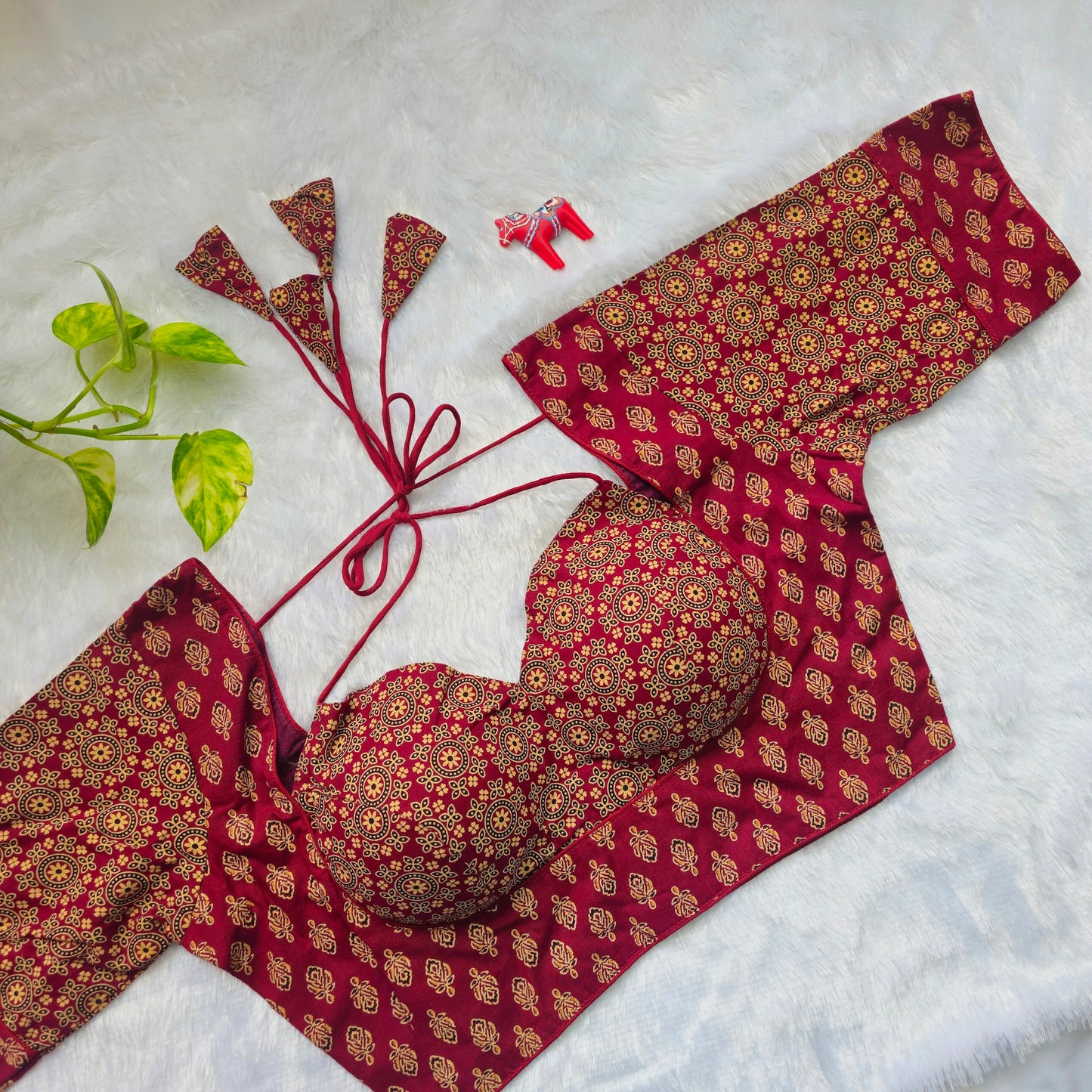 Maroon Ajrakh Masaba Cut Blouse - Type 1