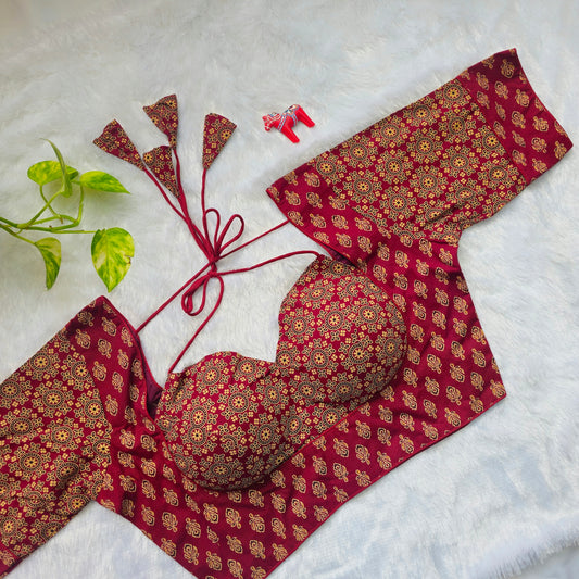 Maroon Ajrakh Masaba Cut Blouse - Type 1