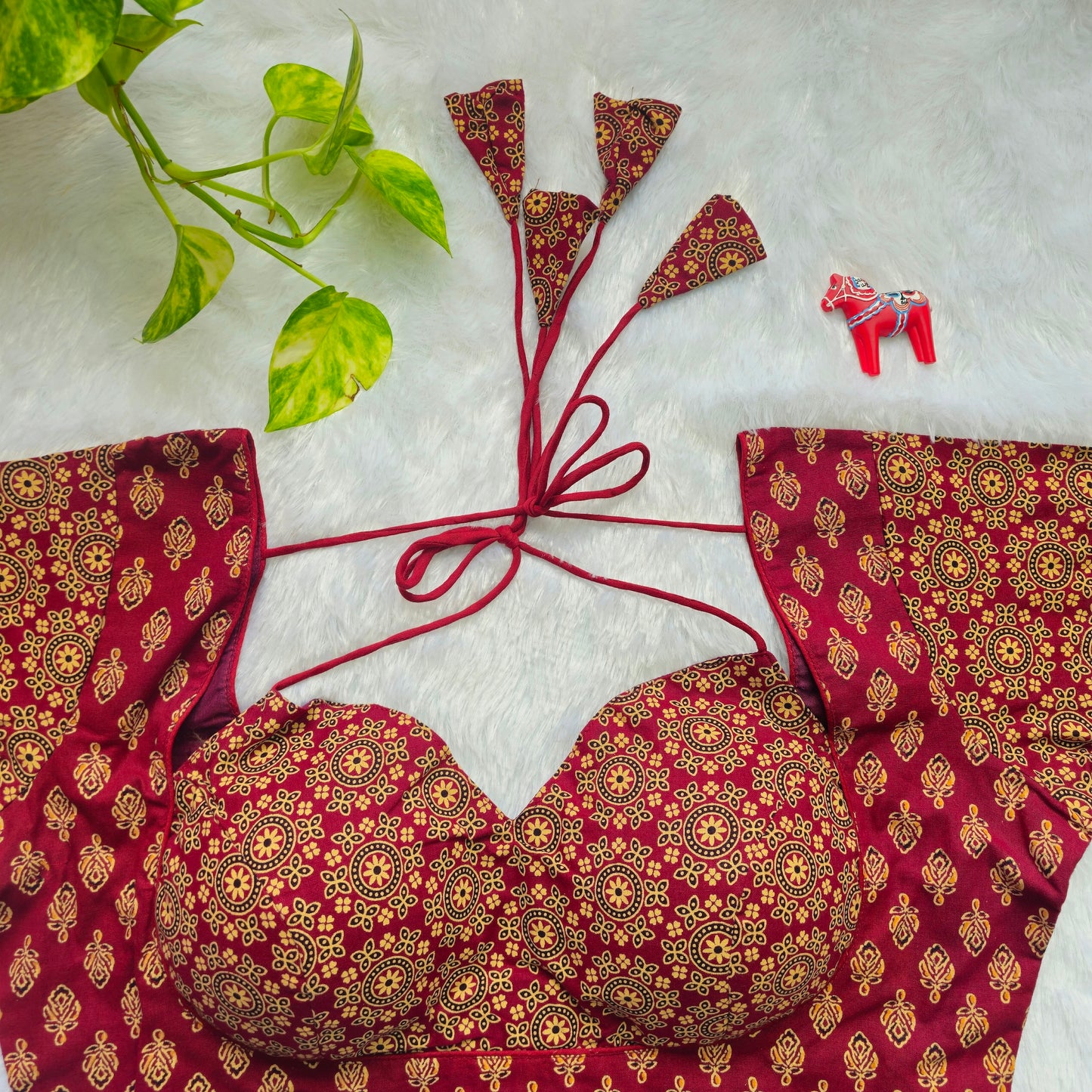 Maroon Ajrakh Masaba Cut Blouse - Type 1