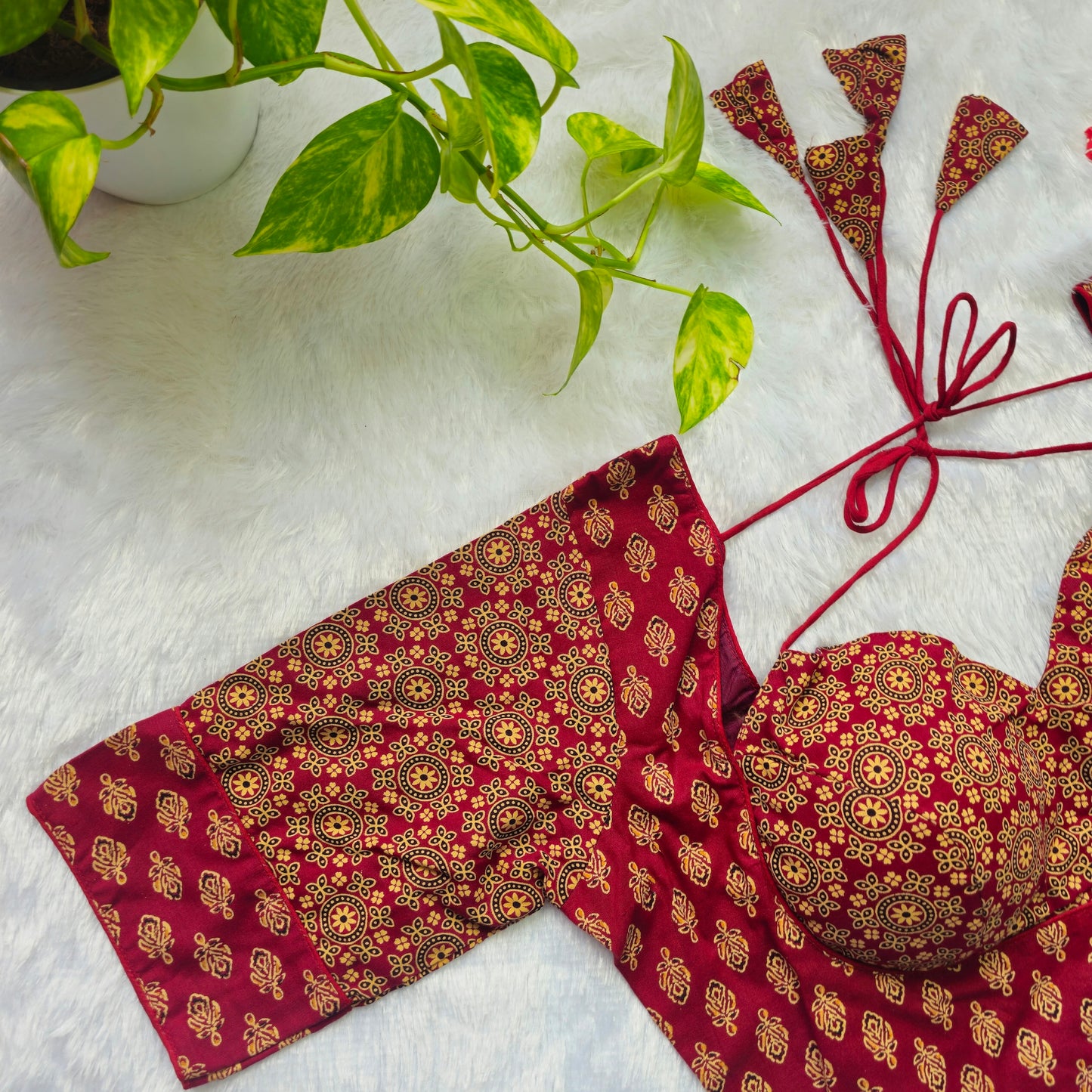 Maroon Ajrakh Masaba Cut Blouse - Type 1