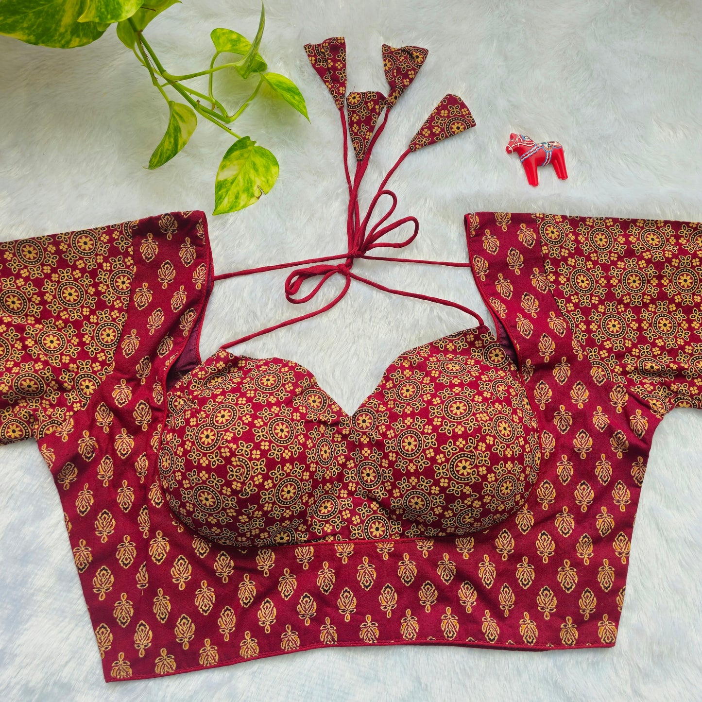 Maroon Ajrakh Masaba Cut Blouse - Type 1