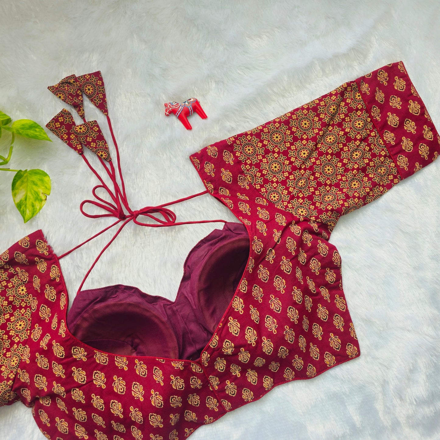 Maroon Ajrakh Masaba Cut Blouse - Type 1