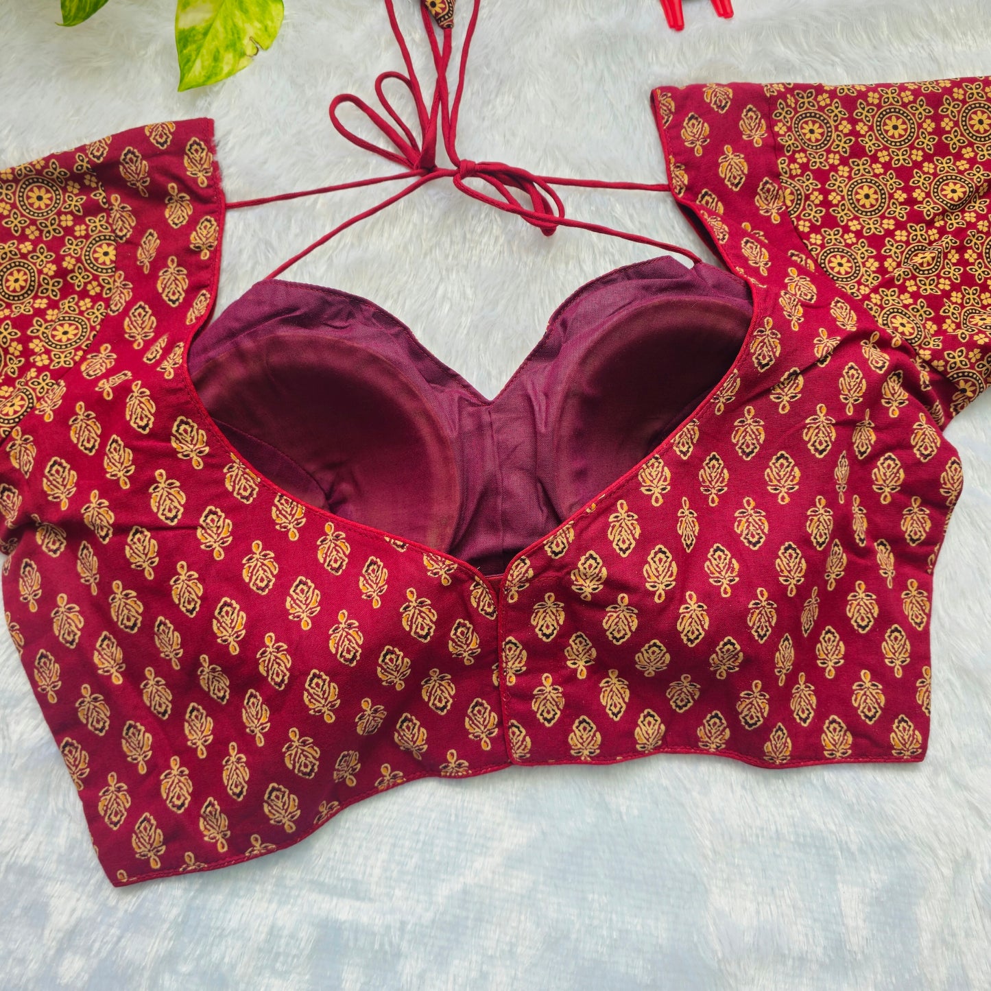 Maroon Ajrakh Masaba Cut Blouse - Type 1