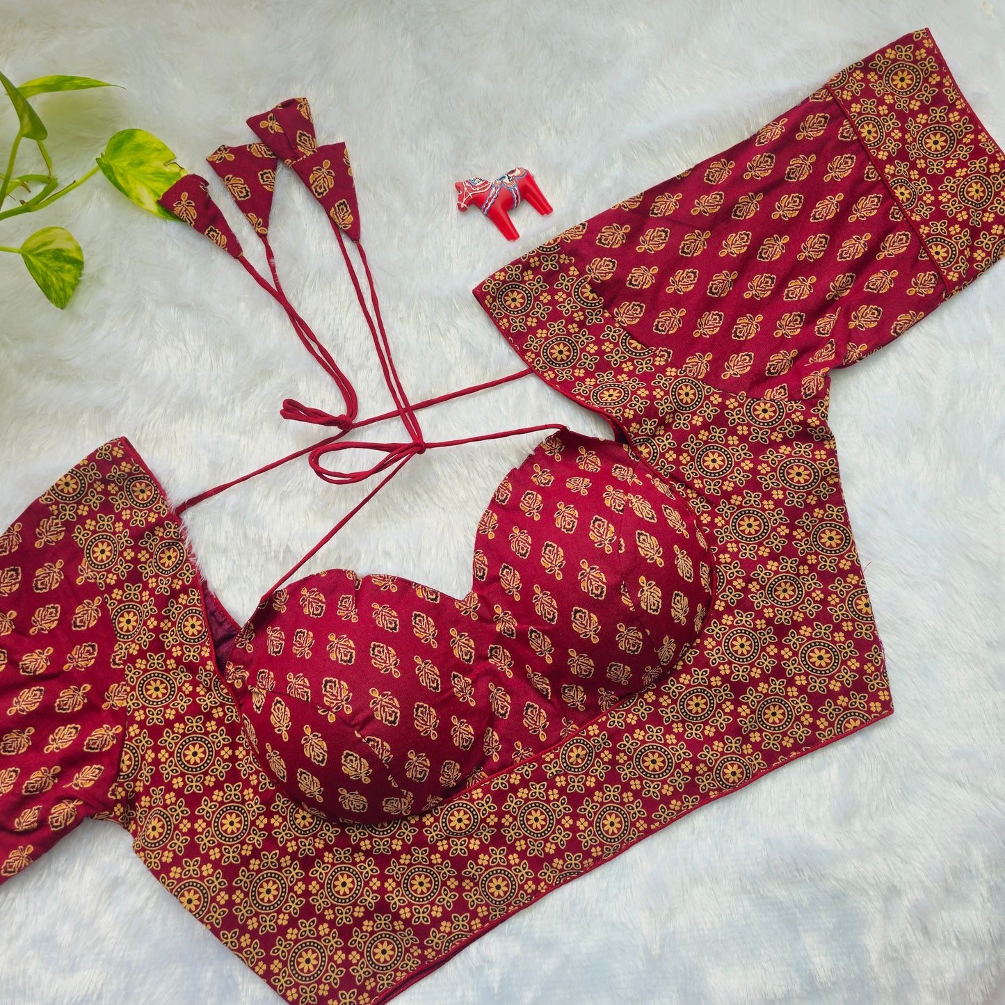 Maroon Ajrakh Masaba Cut Blouse - Type 2