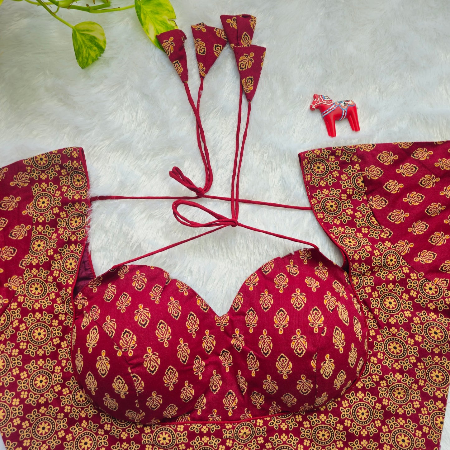 Maroon Ajrakh Masaba Cut Blouse - Type 2