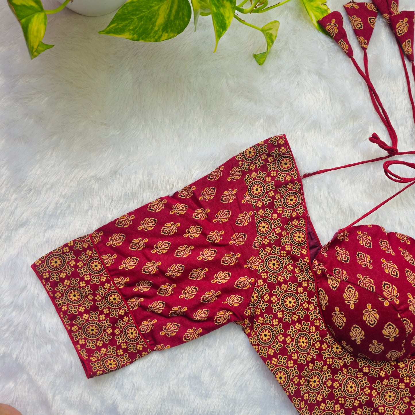 Maroon Ajrakh Masaba Cut Blouse - Type 2