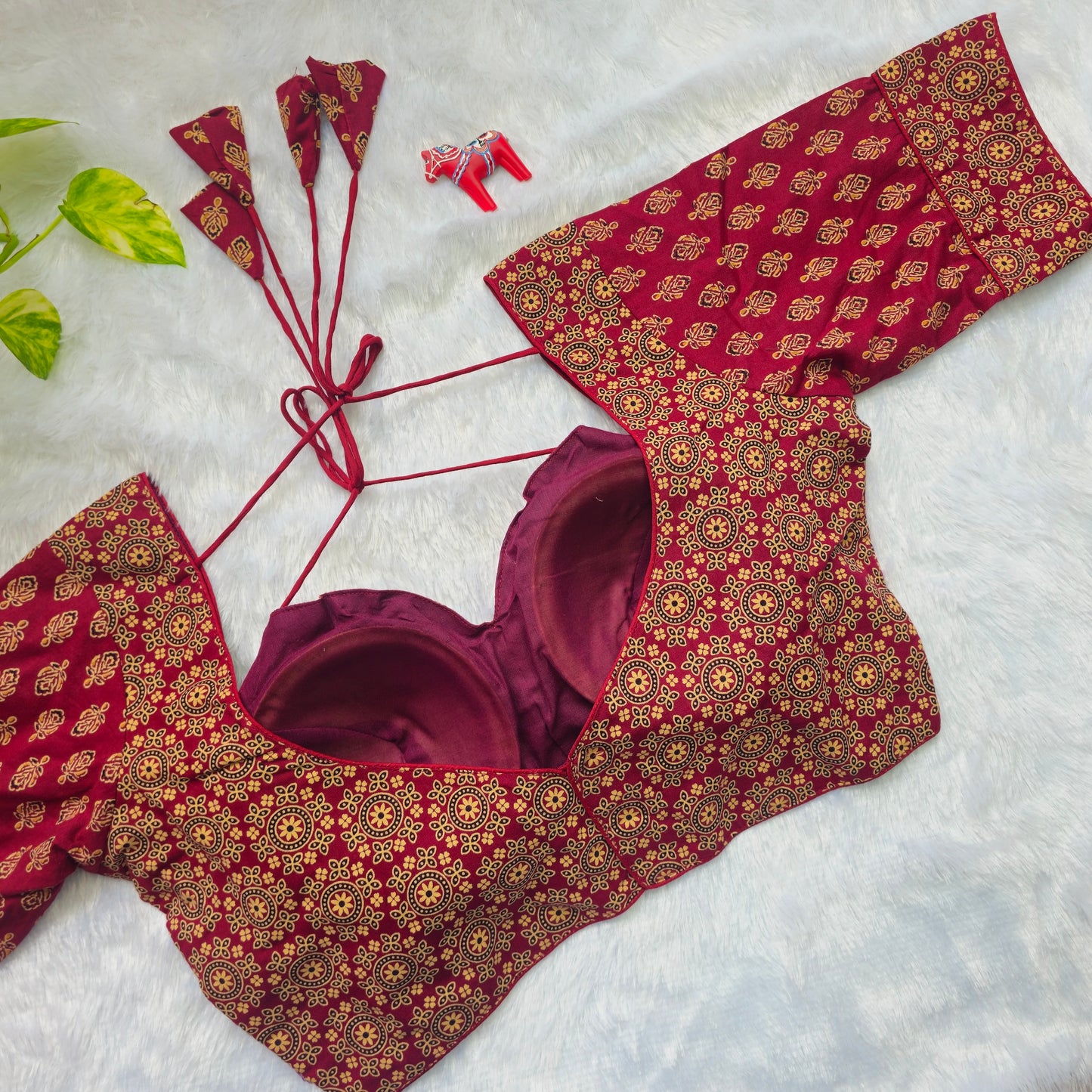 Maroon Ajrakh Masaba Cut Blouse - Type 2