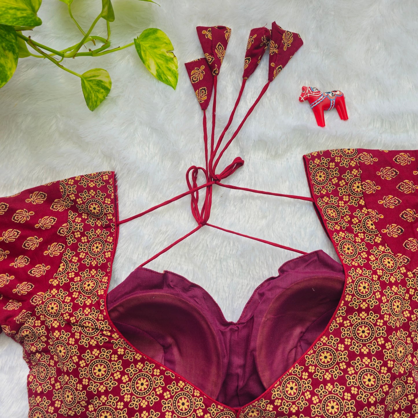 Maroon Ajrakh Masaba Cut Blouse - Type 2
