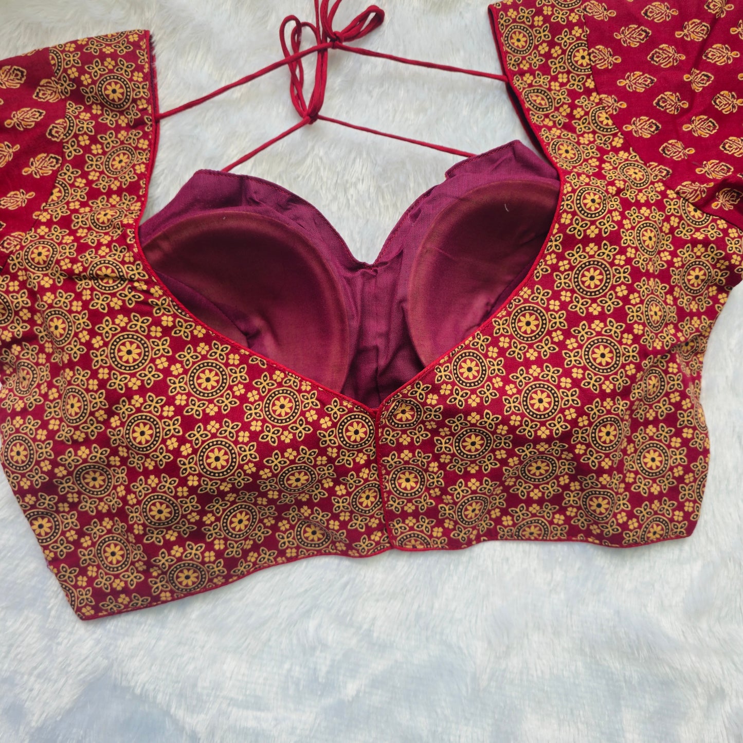 Maroon Ajrakh Masaba Cut Blouse - Type 2