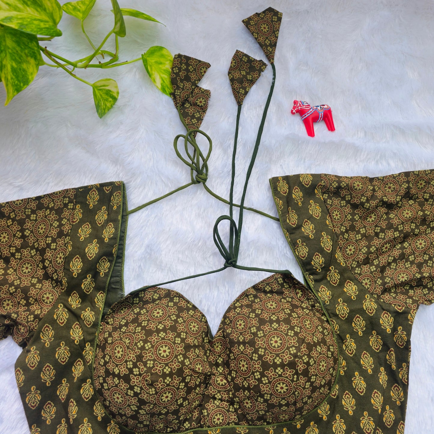 Mehendi Green Ajrakh Masaba Cut Blouse - Type 1