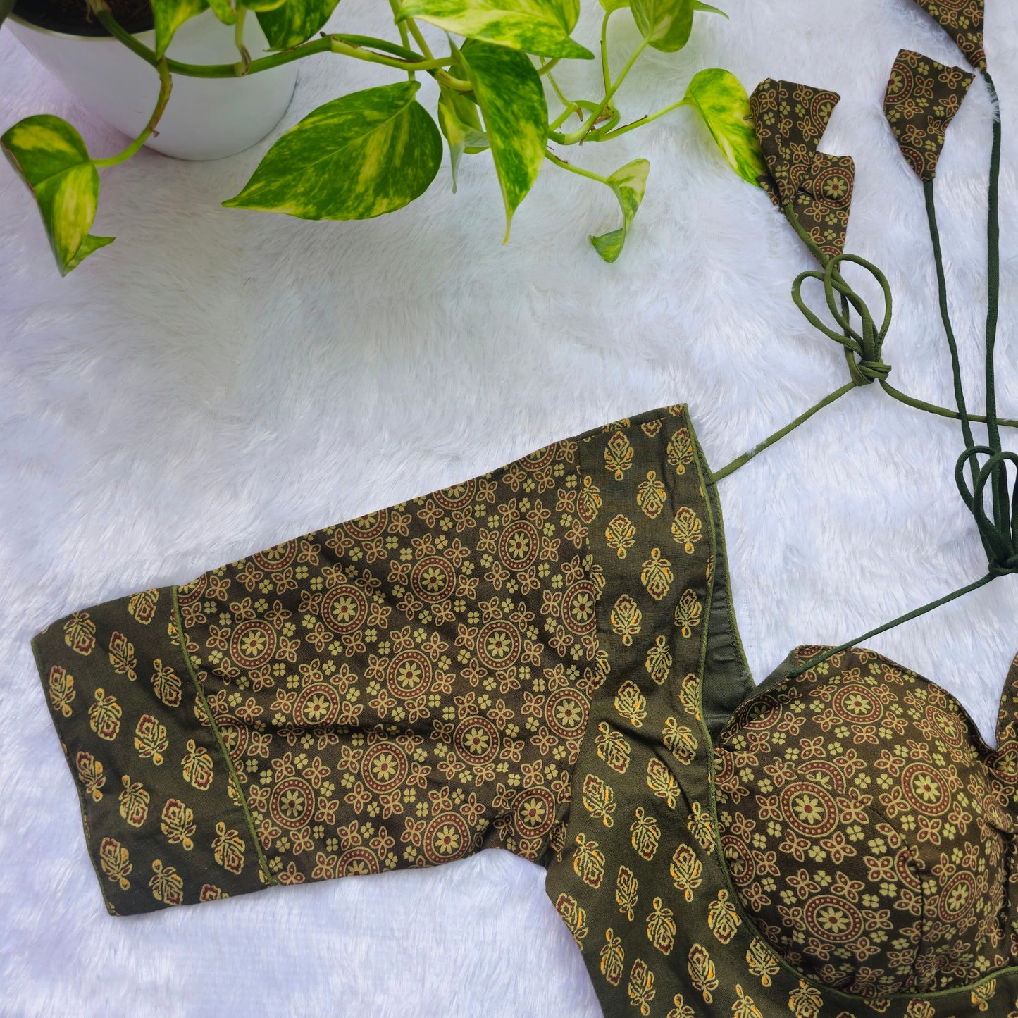 Mehendi Green Ajrakh Masaba Cut Blouse - Type 1